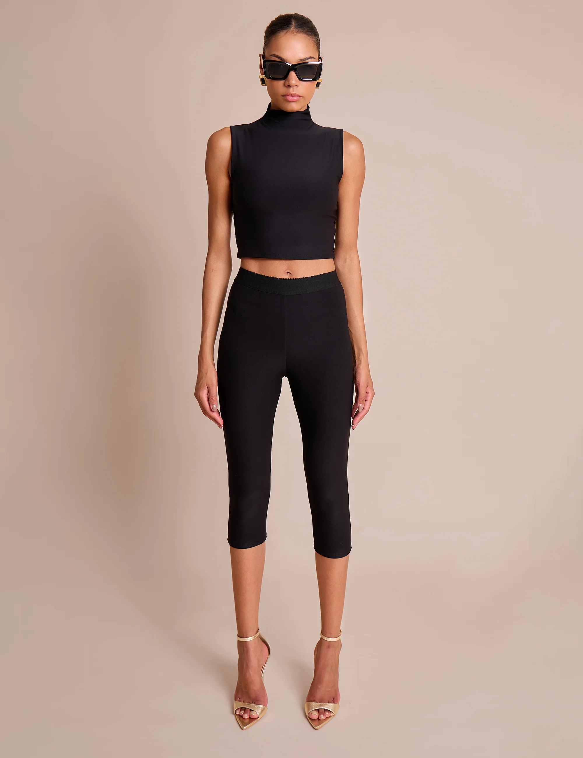 High Neck Luxe Slinky Crop Top Black - Image 4