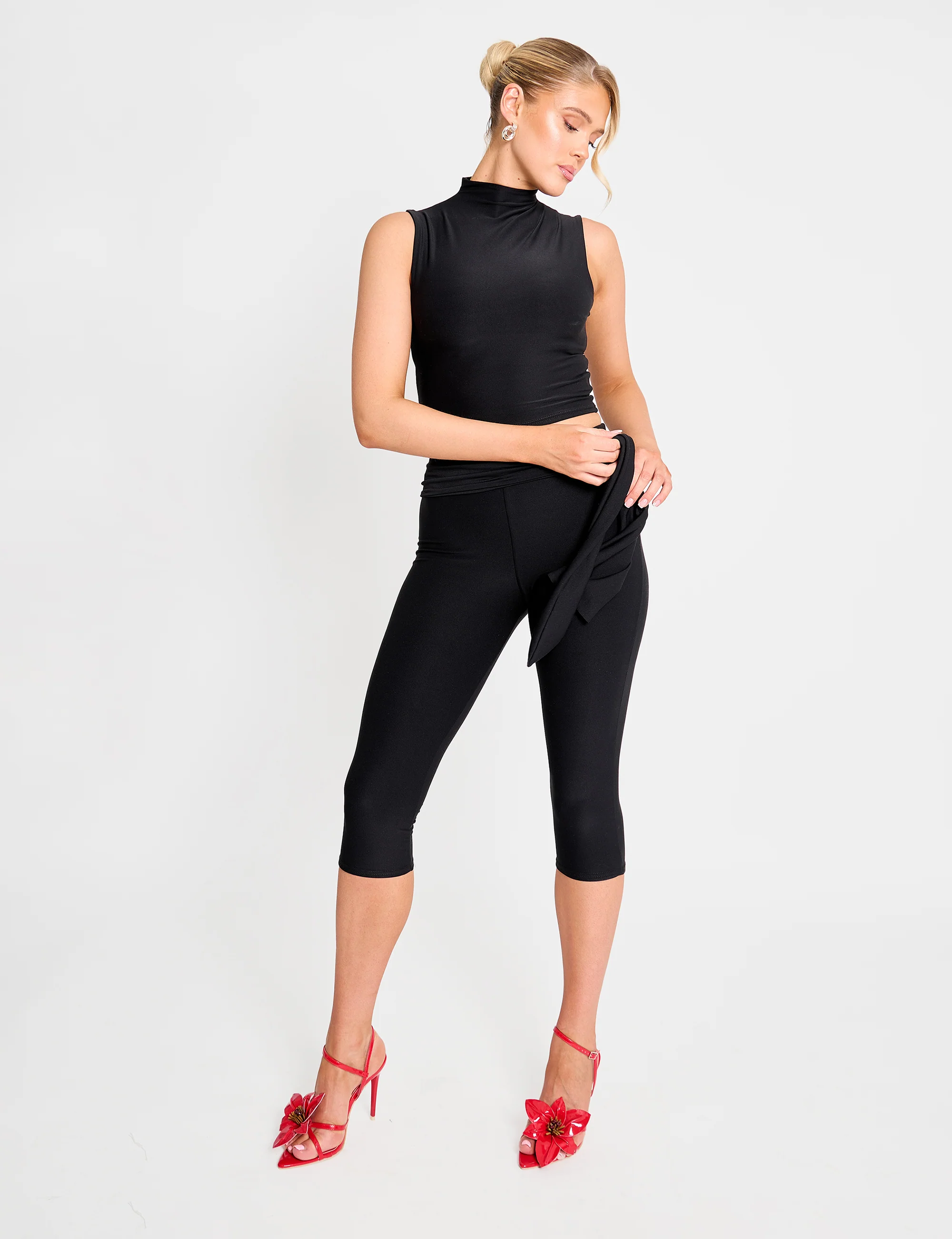 High Neck Luxe Slinky Crop Top Black - Image 7