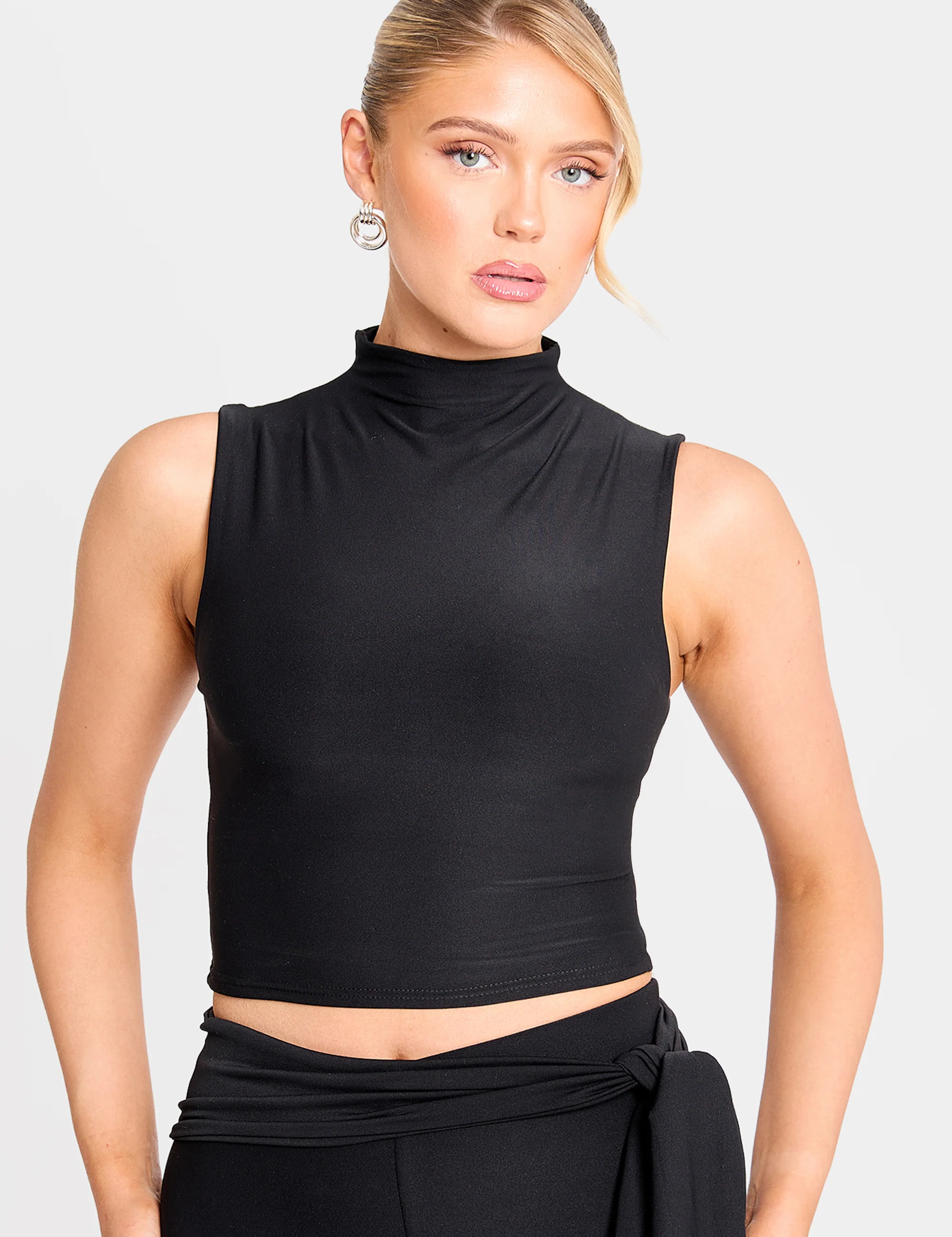 High Neck Luxe Slinky Crop Top Black - Image 8