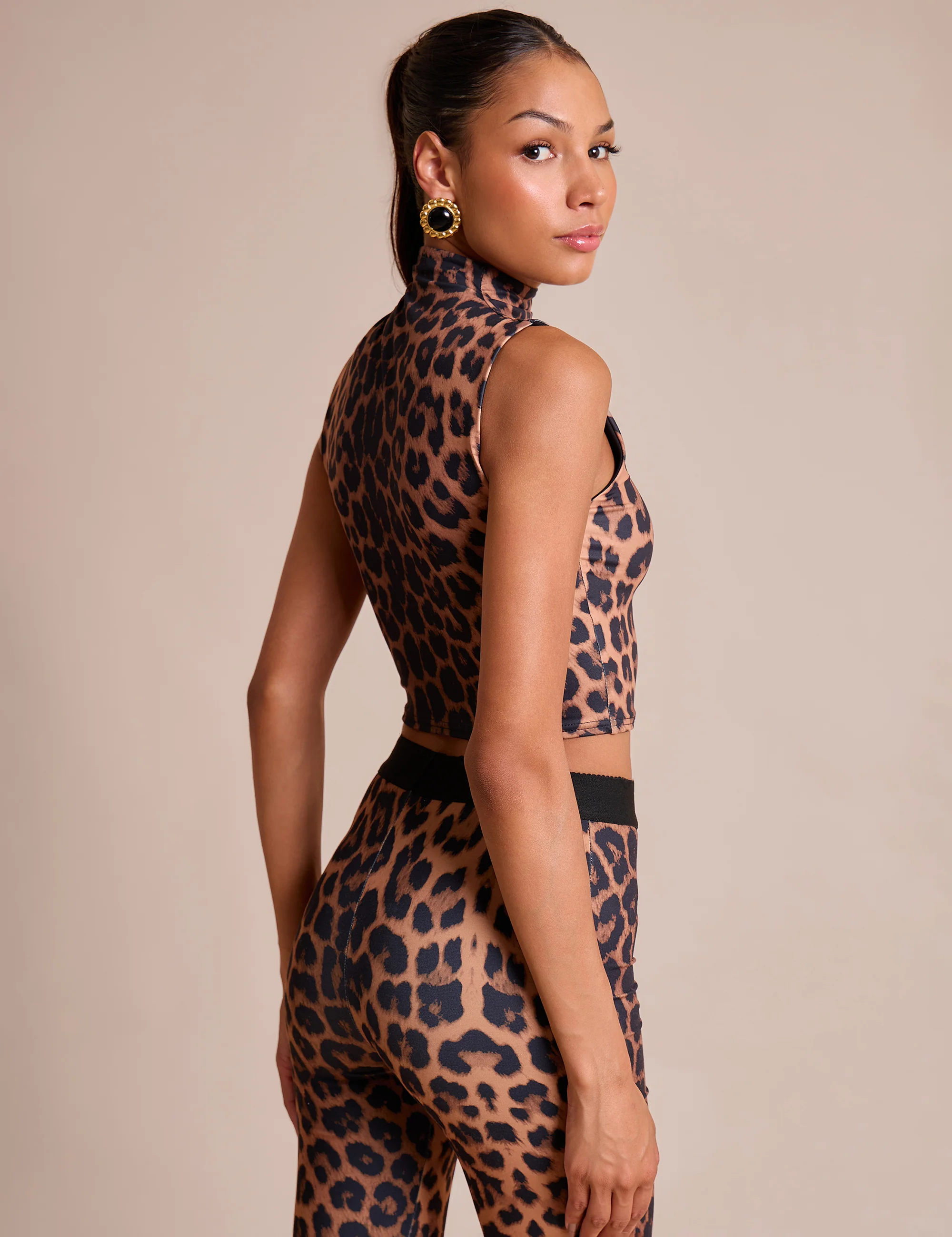 High Neck Luxe Slinky Crop Top Leopard - Image 5