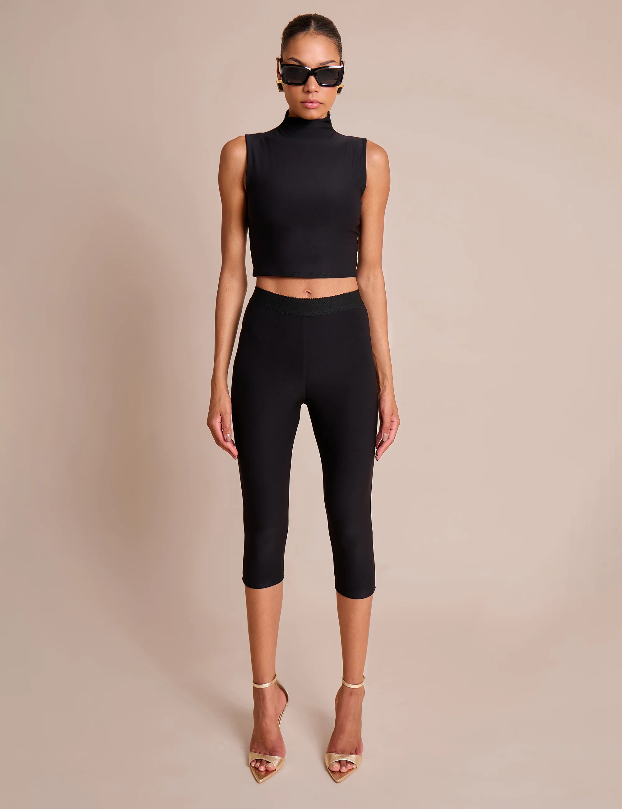 High Waist Luxe Slinky Capri Pants Black - Image 5