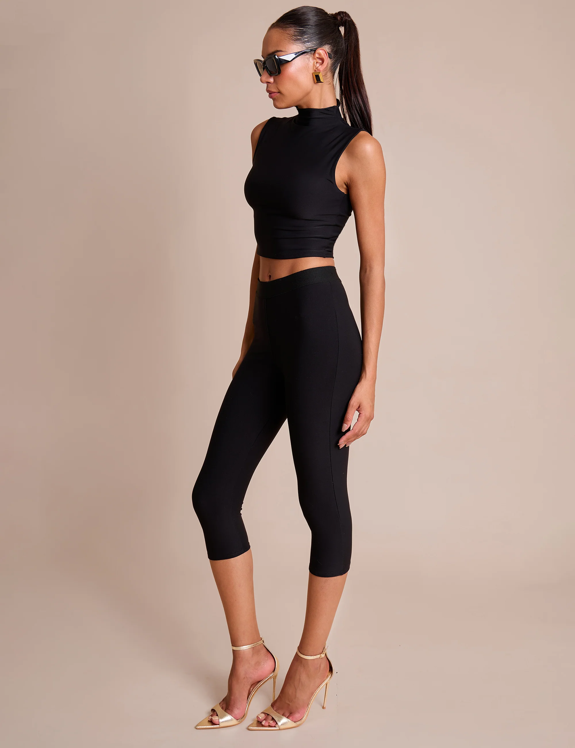 High Waist Luxe Slinky Capri Pants Black - Image 6