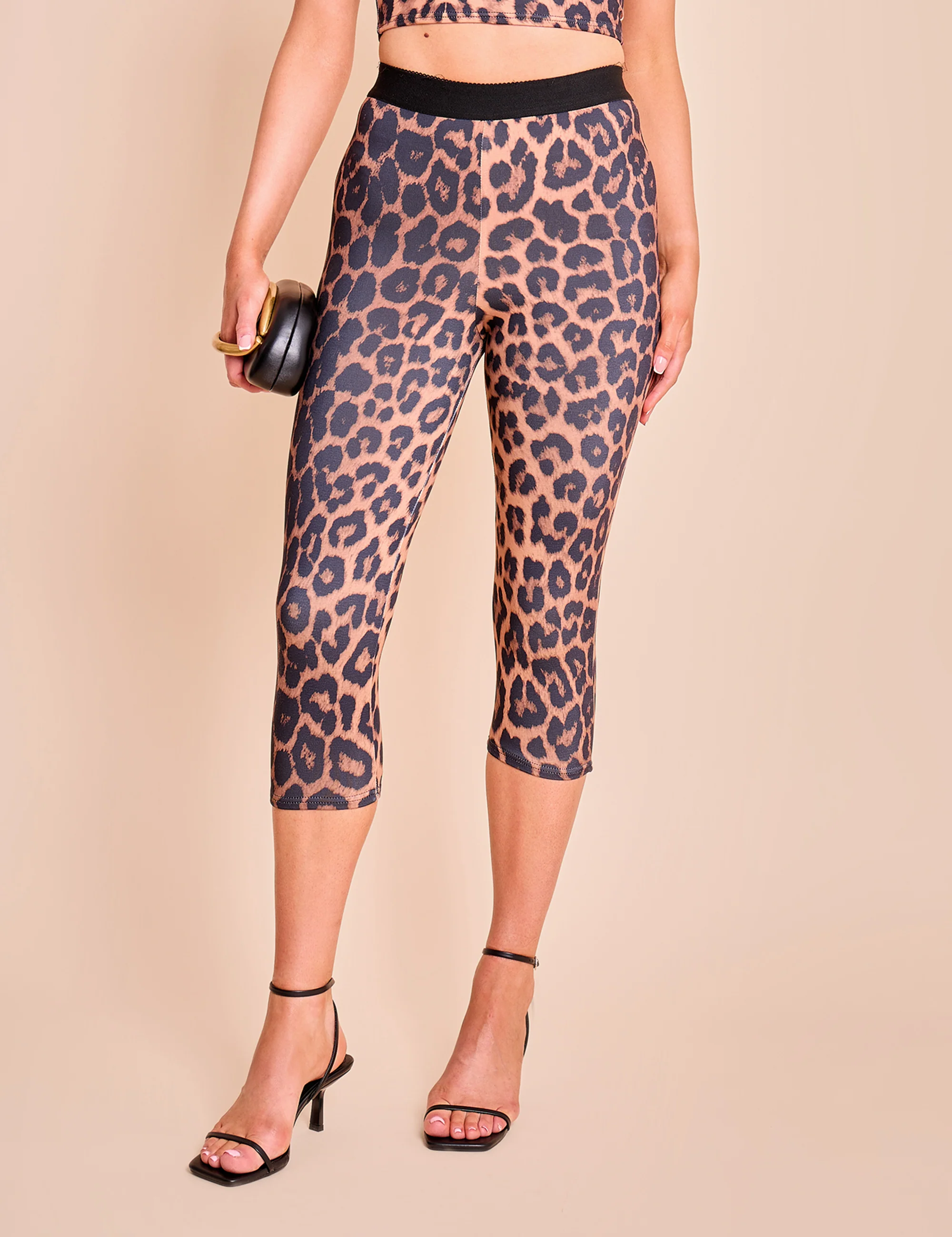 High Waist Luxe Slinky Capri Pants Leopard - Image 10