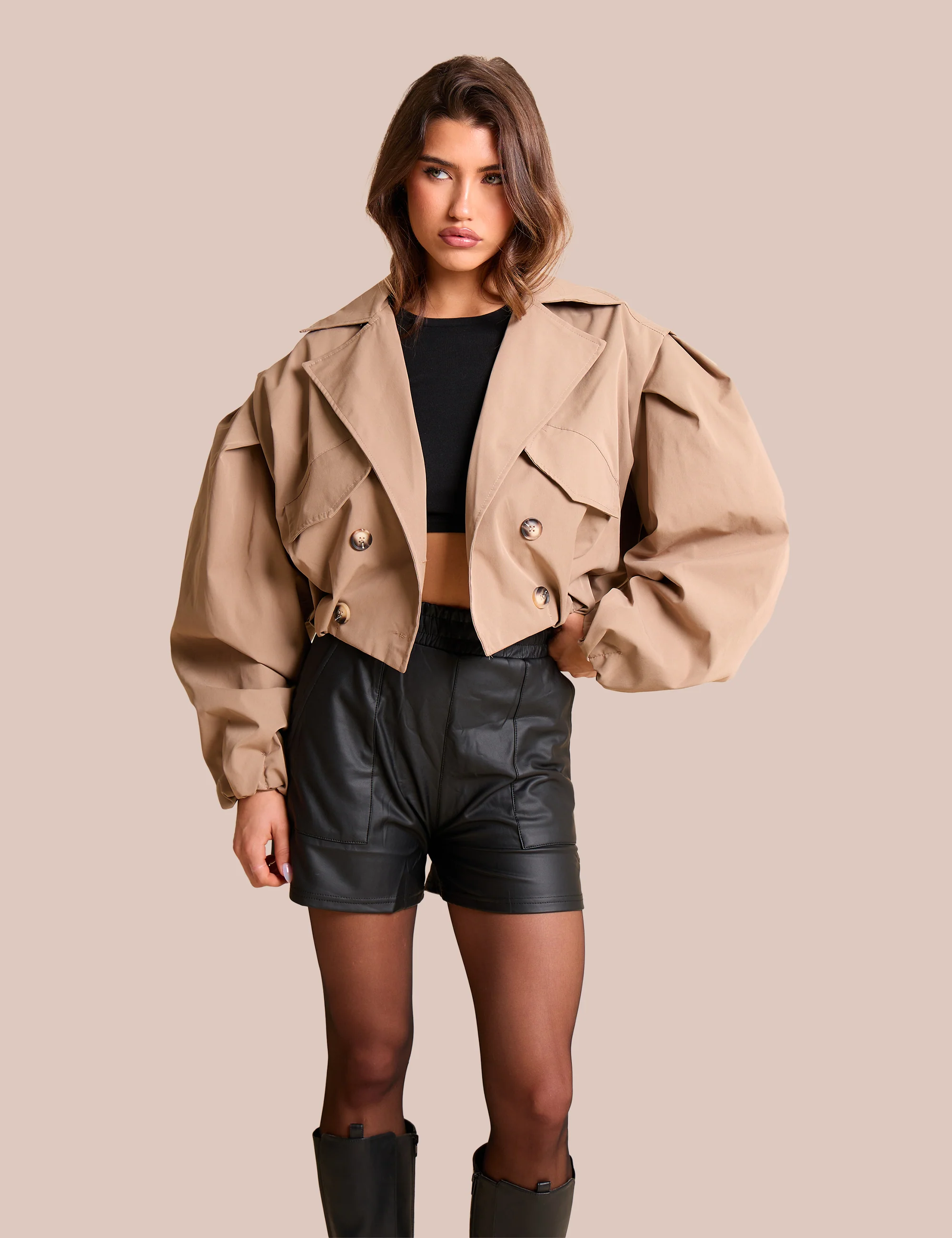 High Waist Faux Leather Mini Shorts Black - Image 3
