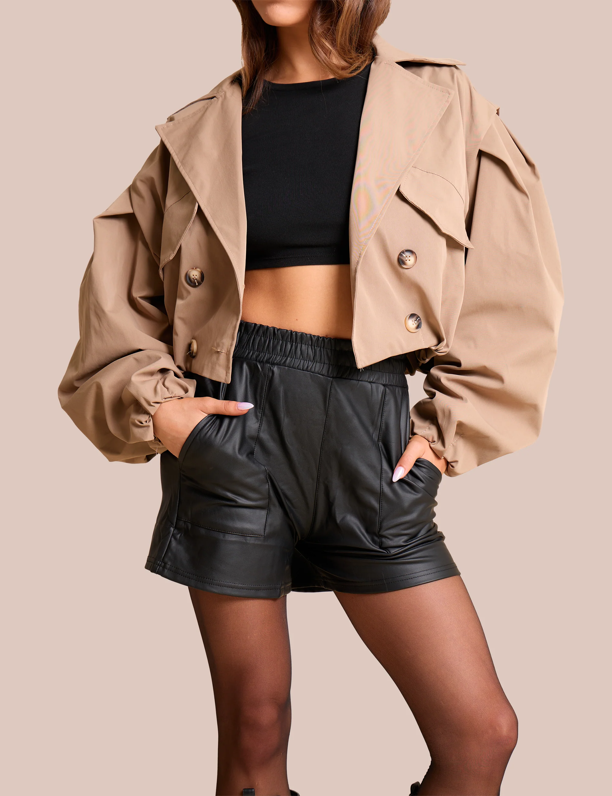 High Waist Faux Leather Mini Shorts Black - Image 4