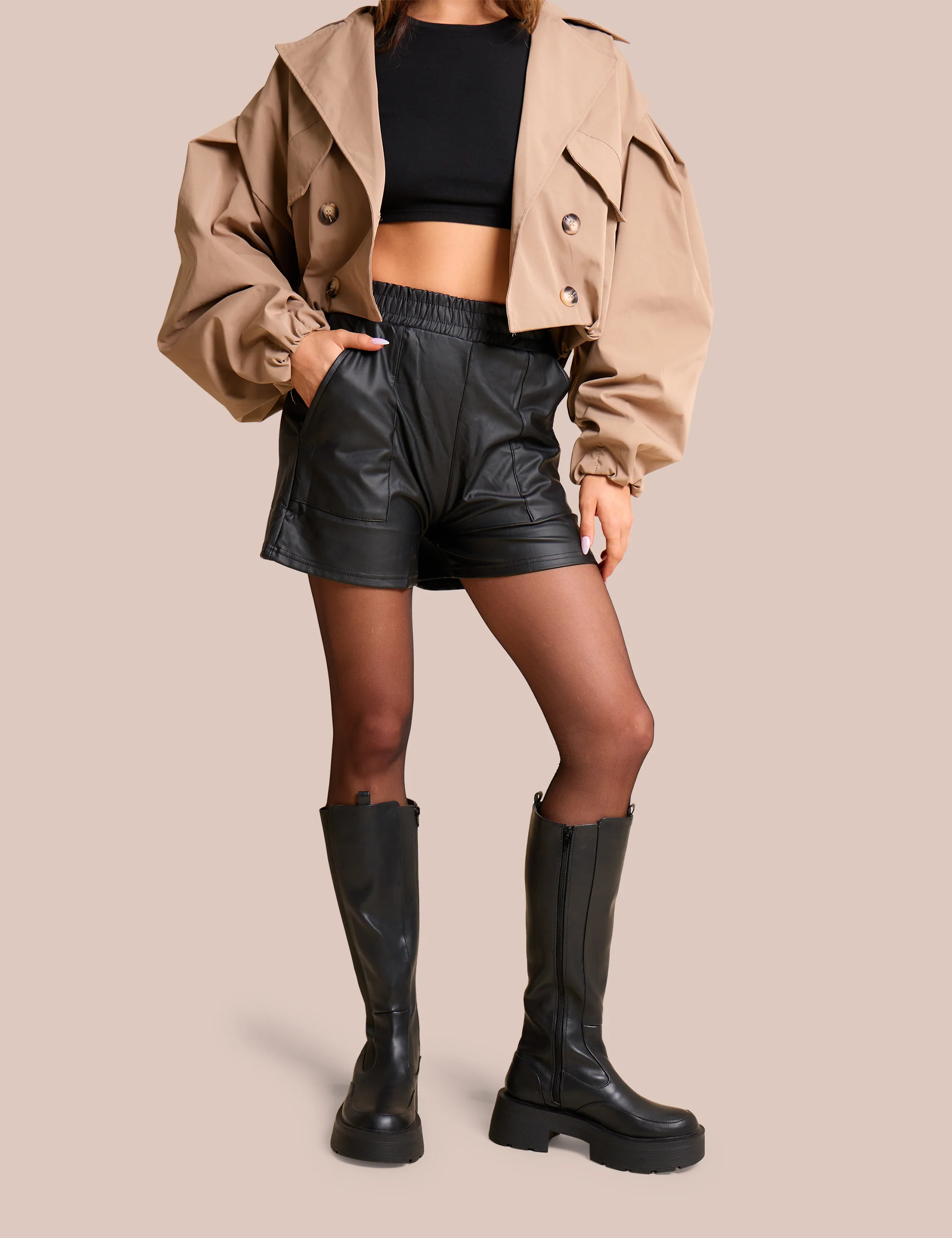 High Waist Faux Leather Mini Shorts Black - Image 5