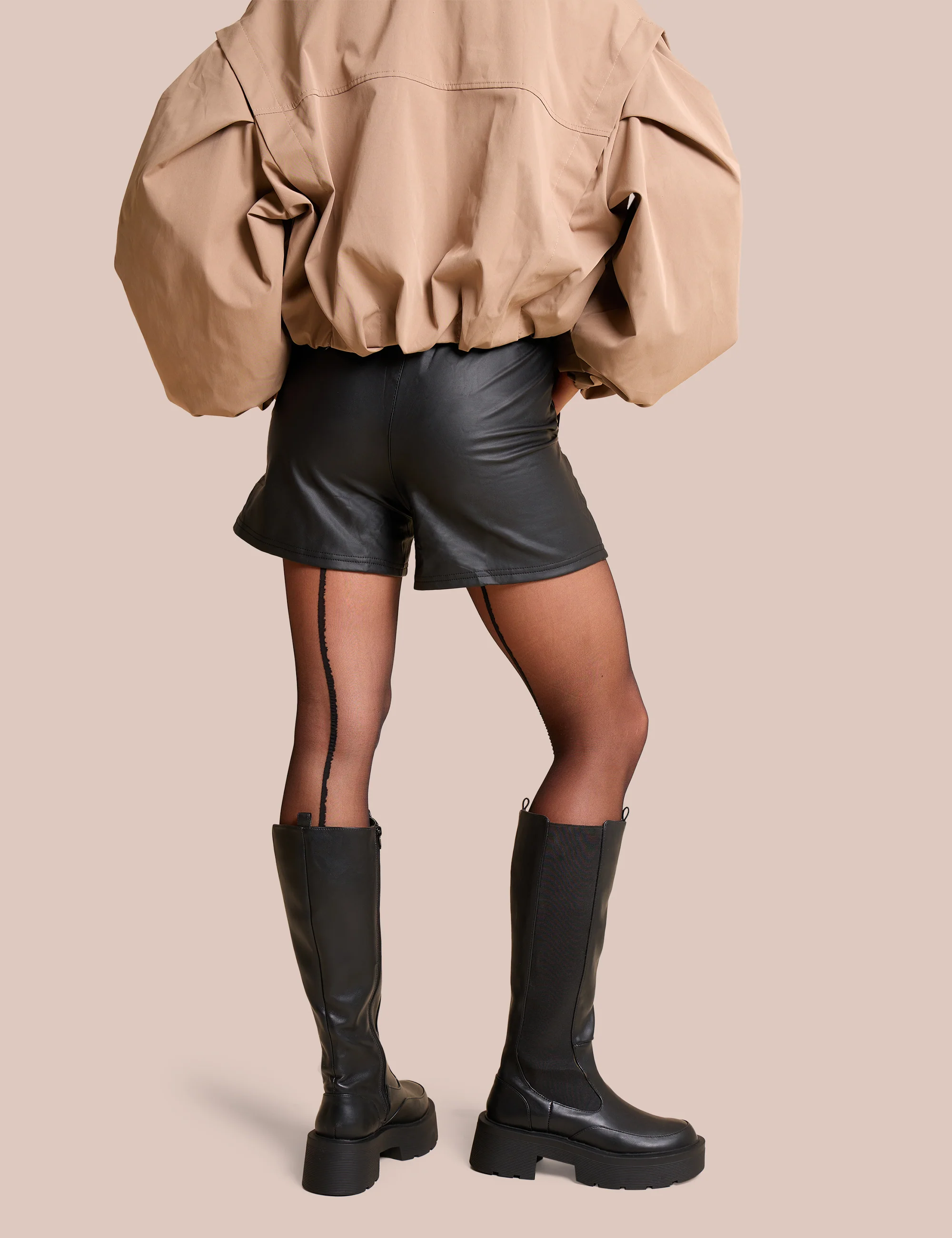 High Waist Faux Leather Mini Shorts Black - Image 6