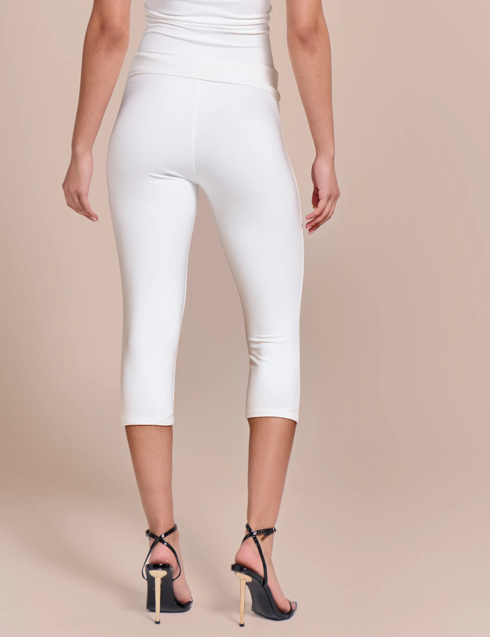 High Waist Luxe Slinky Capri Pants White - Image 4