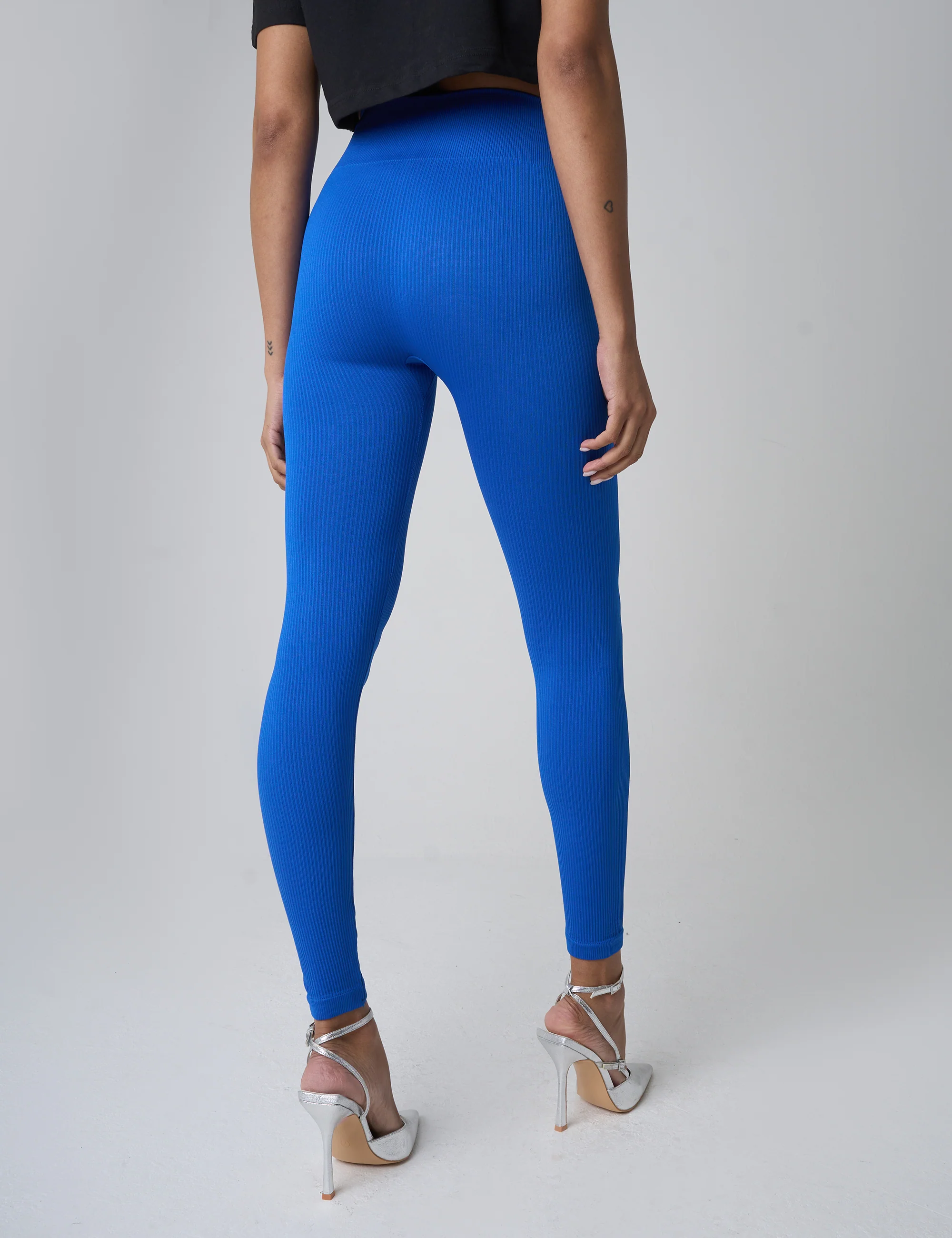 Ribbed High Waisted Leggings Cobalt Blue - Image 3