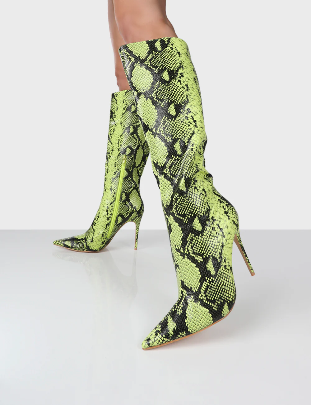 Horizon Yellow Croc PU Knee High Boots - Image 3