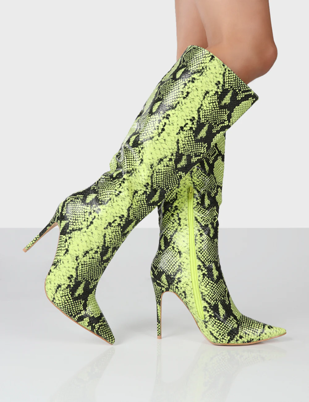 Horizon Yellow Croc PU Knee High Boots - Image 4