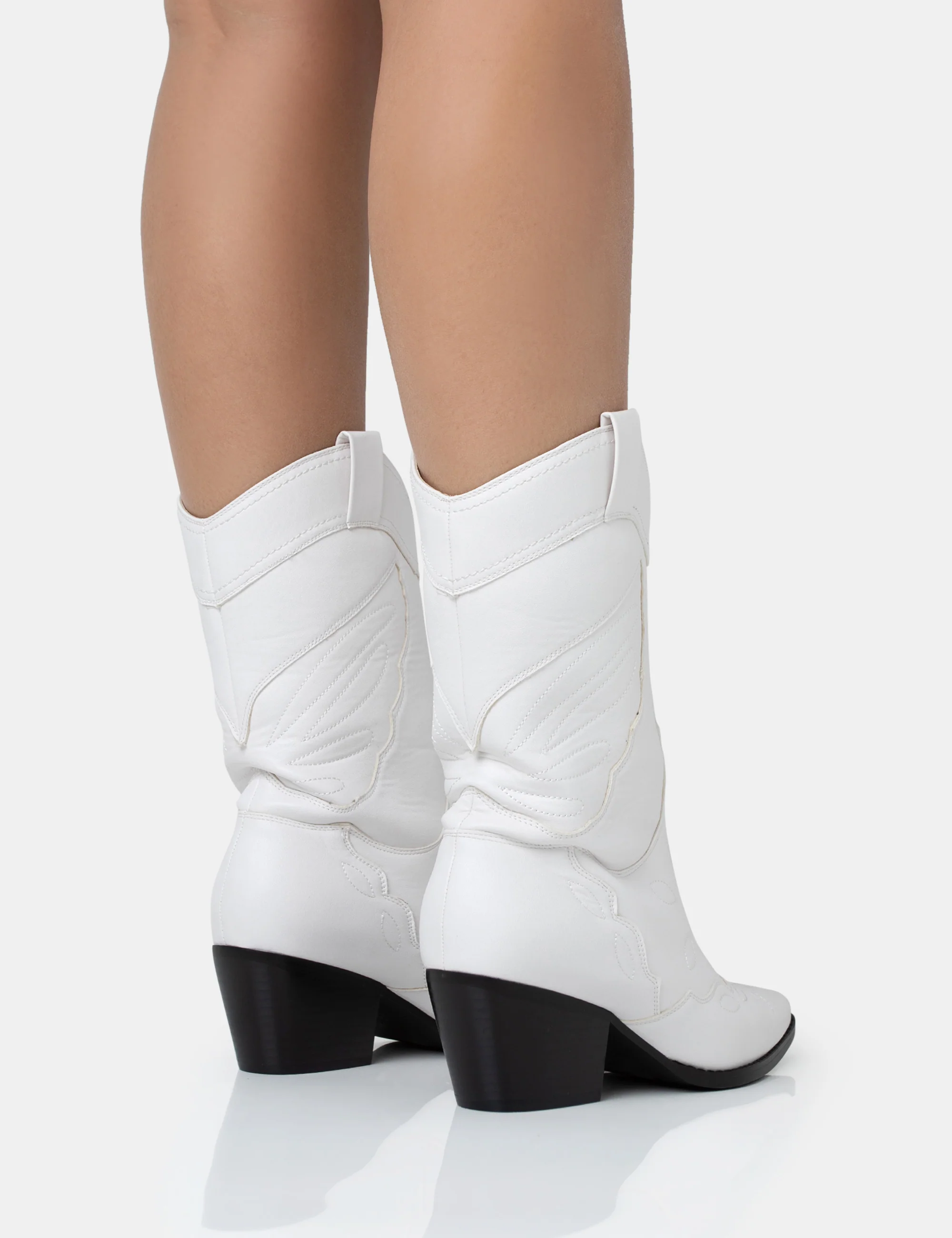 Howdy White Pu Pointed Toe Western Cowboy Block Ankle Boots - Image 2