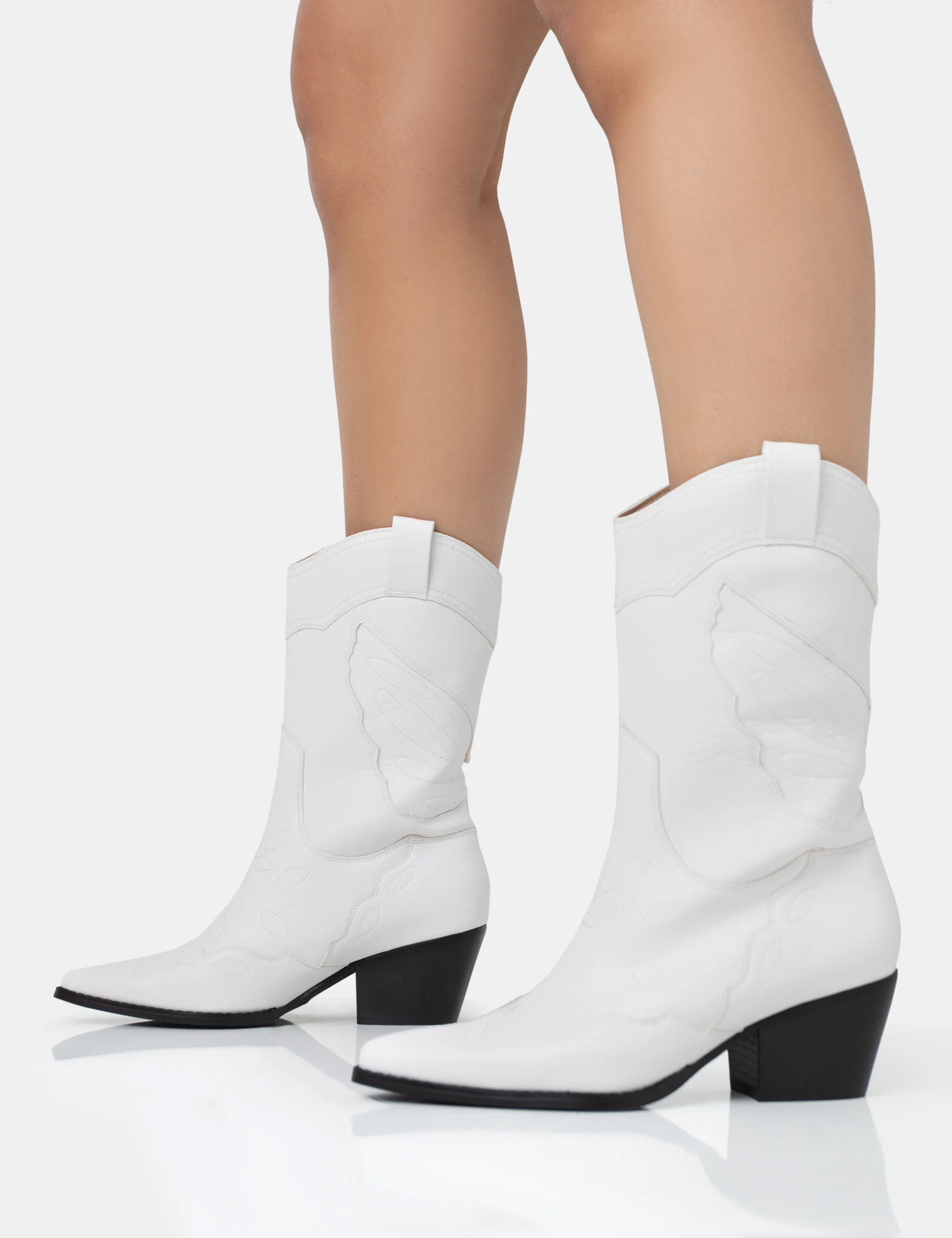 Howdy White Pu Pointed Toe Western Cowboy Block Ankle Boots - Image 4