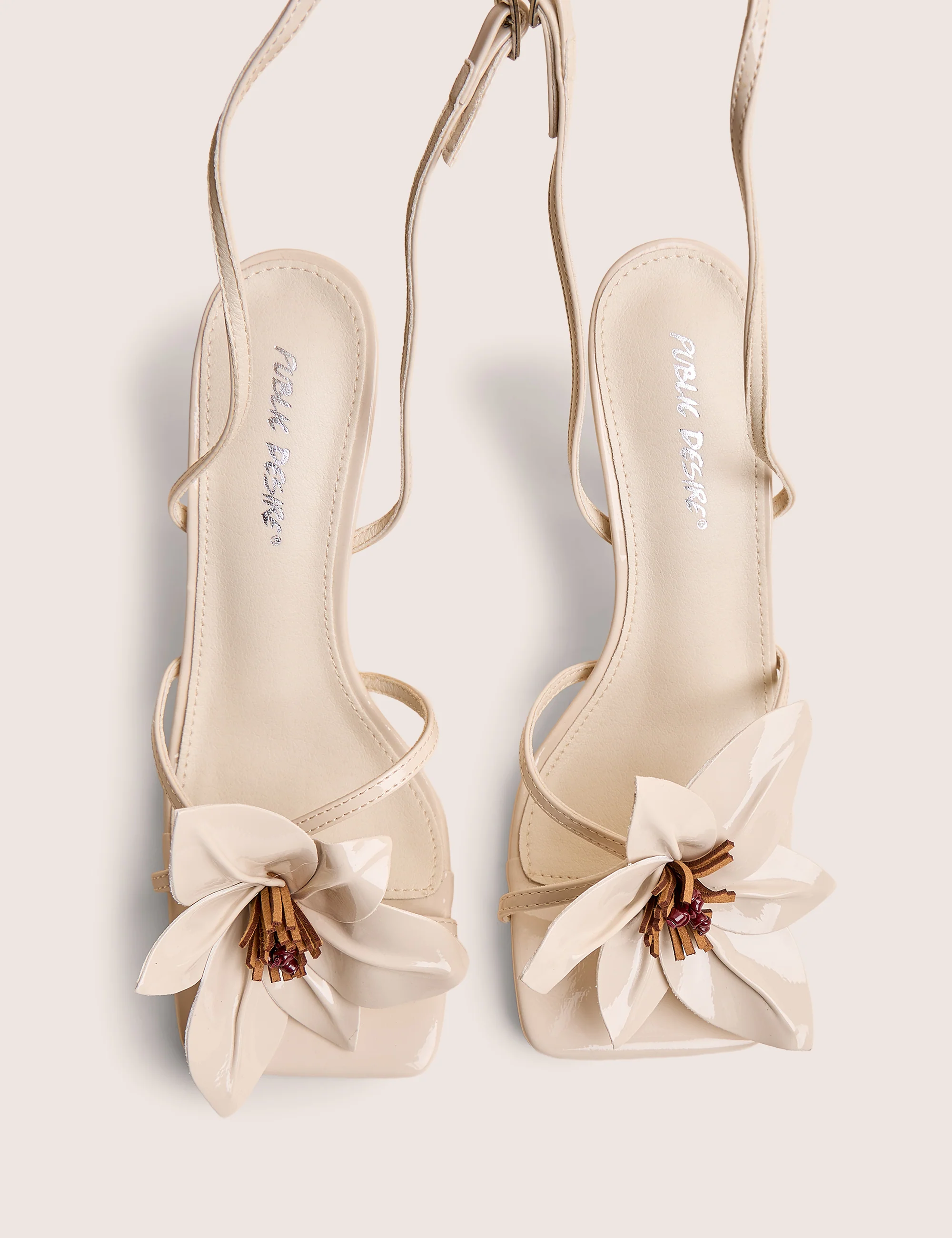 Hydrangea Stone Patent Flower Barely There Square Toe Mid Heels - Image 2