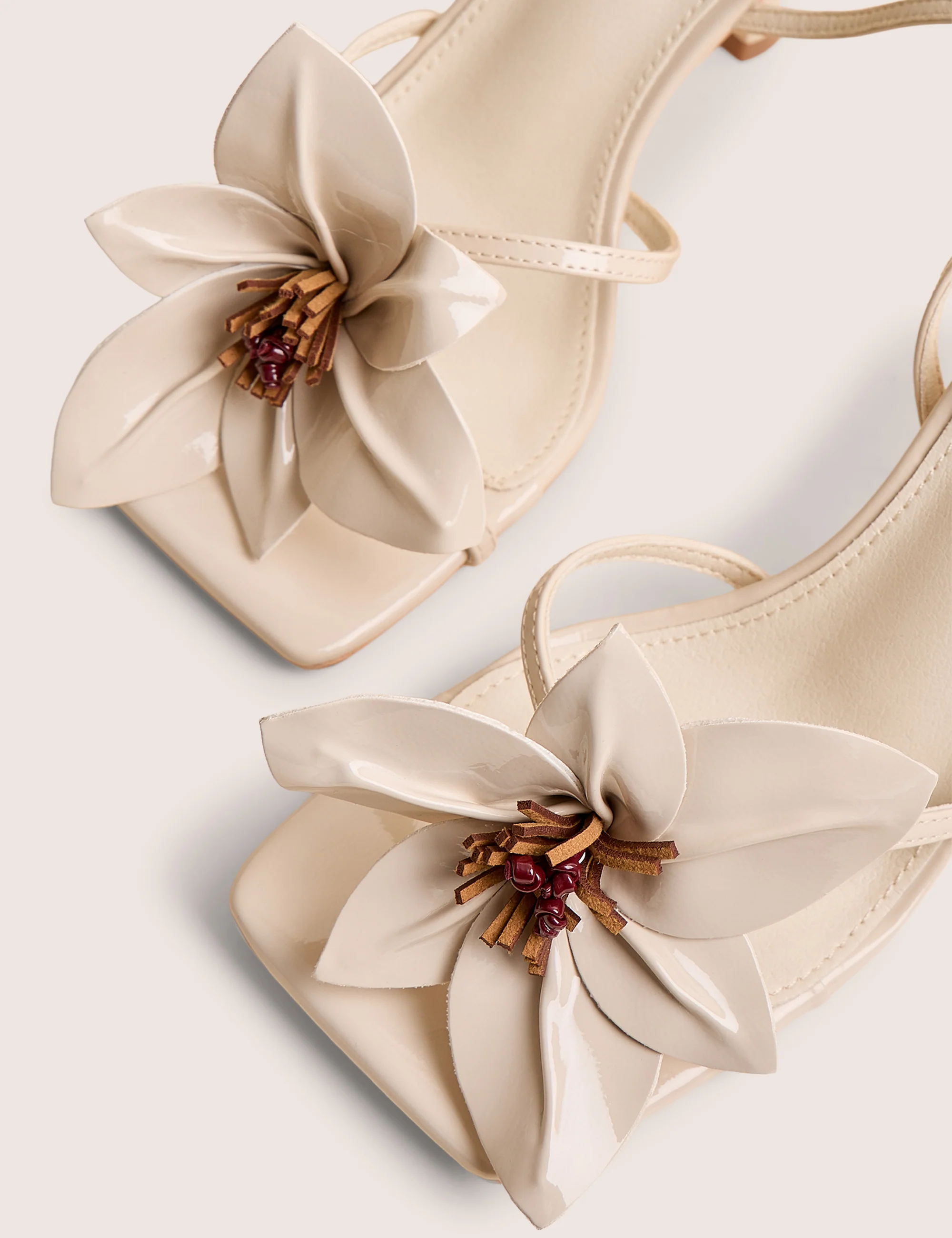 Hydrangea Stone Patent Flower Barely There Square Toe Mid Heels - Image 4