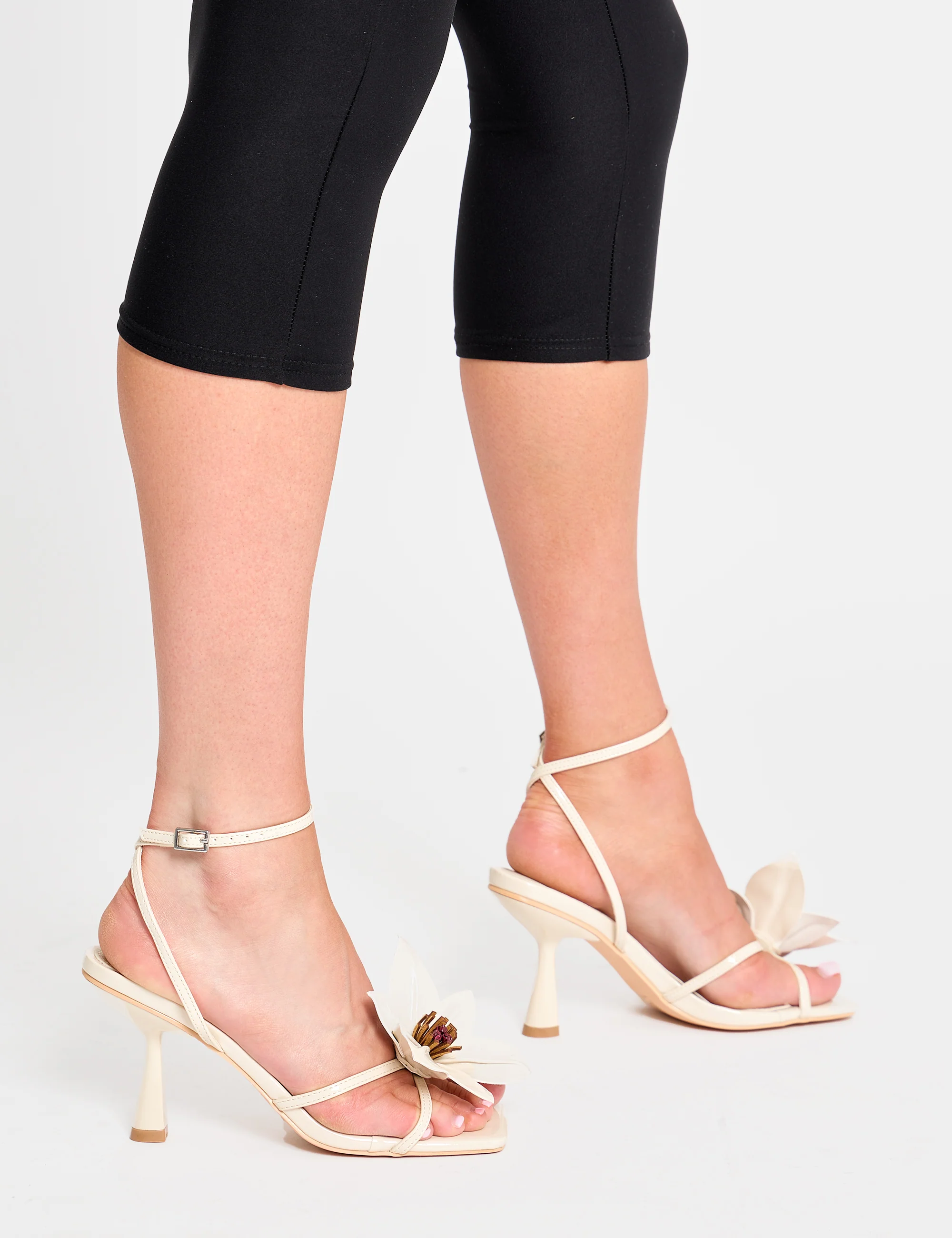 Hydrangea Wide Fit Stone Patent Flower Barely There Square Toe Mid Heels - Image 7