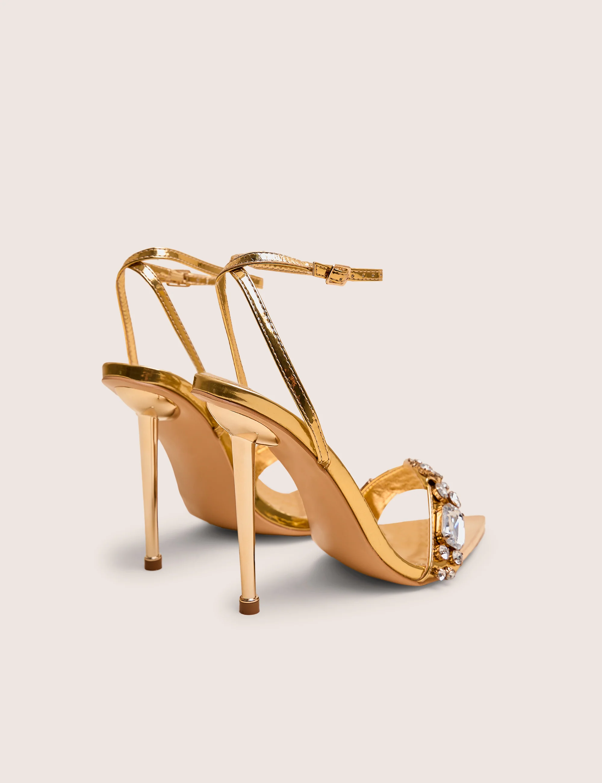 Icicle Gold Metallic Patent Extreme Jeweled Ankle Strap Pointed Toe Stiletto Heels - Image 3