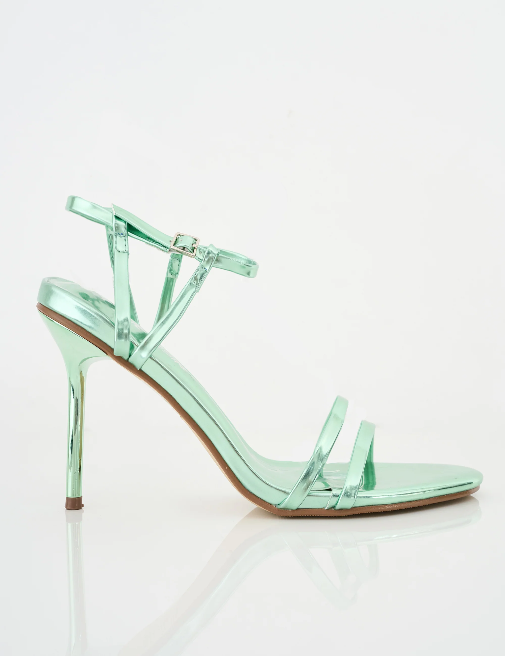 Idealist Mint Metallic Mirror Double Strap Barely There High Heels - Image 3