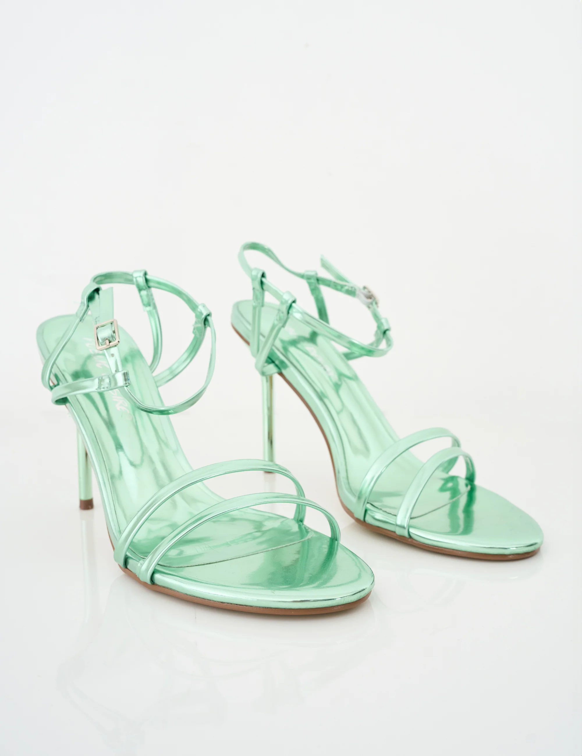Idealist Mint Metallic Mirror Double Strap Barely There High Heels - Image 4