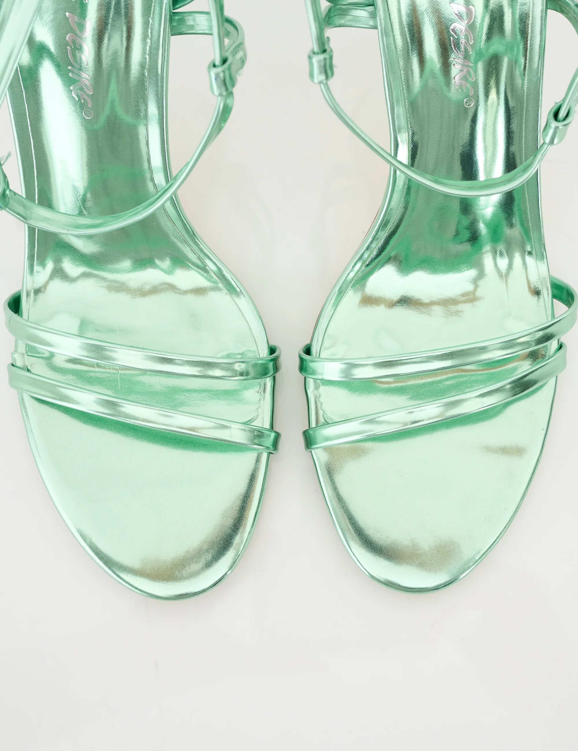 Idealist Mint Metallic Mirror Double Strap Barely There High Heels - Image 5