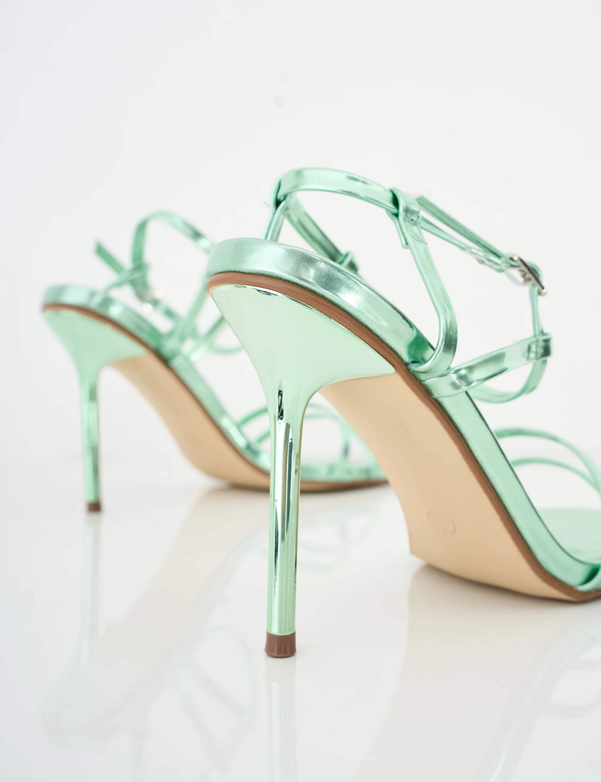 Idealist Mint Metallic Mirror Double Strap Barely There High Heels - Image 6