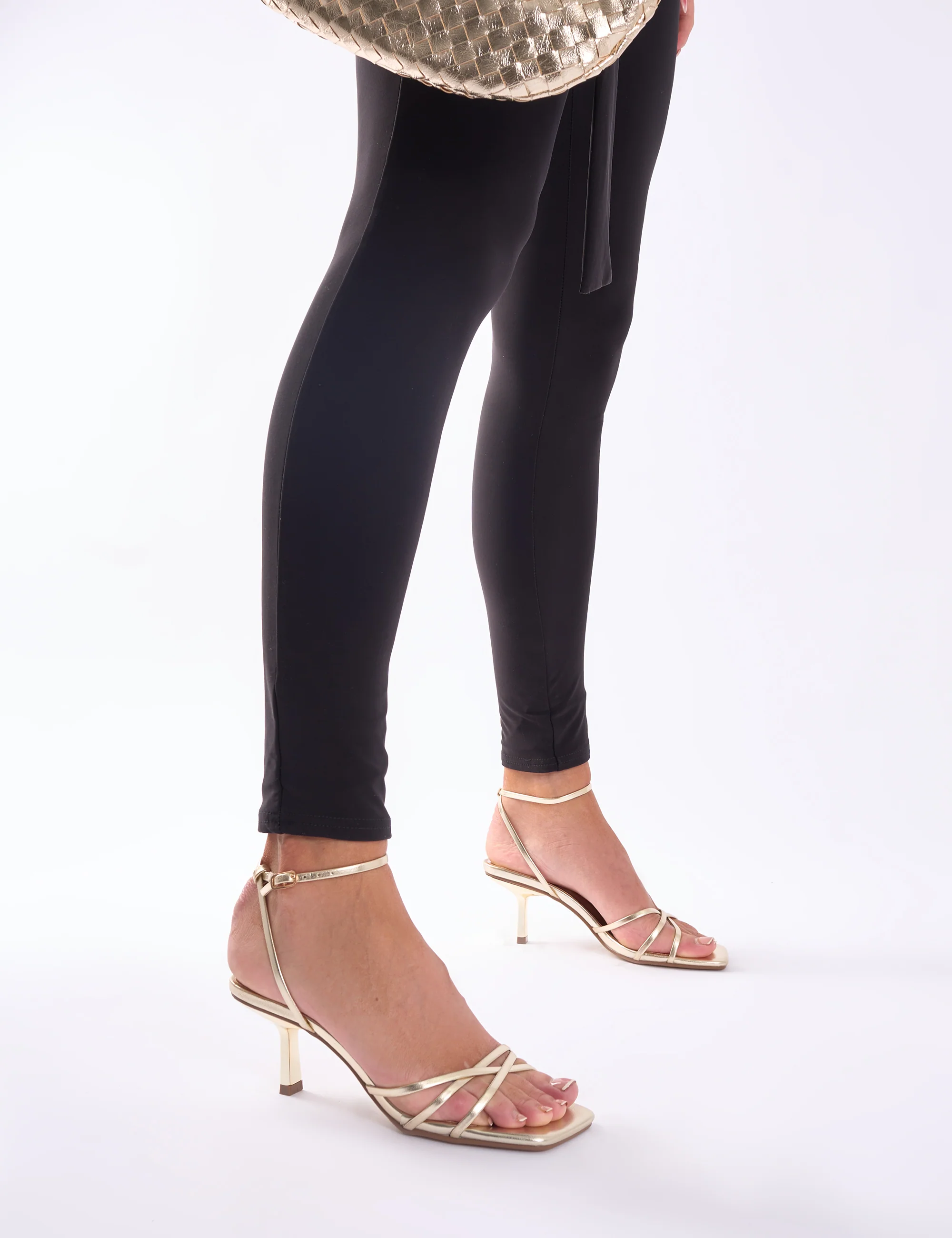 Idina Gold Crossover Strap Slingback Mid Heels - Image 3