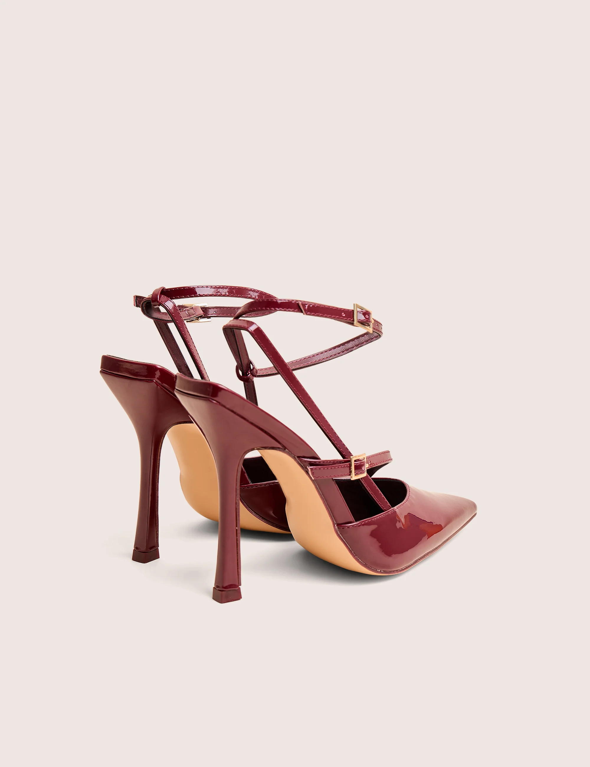 Idol Burgundy Patent Buckle Strappy Detail Stiletto Court High Heels - Image 3