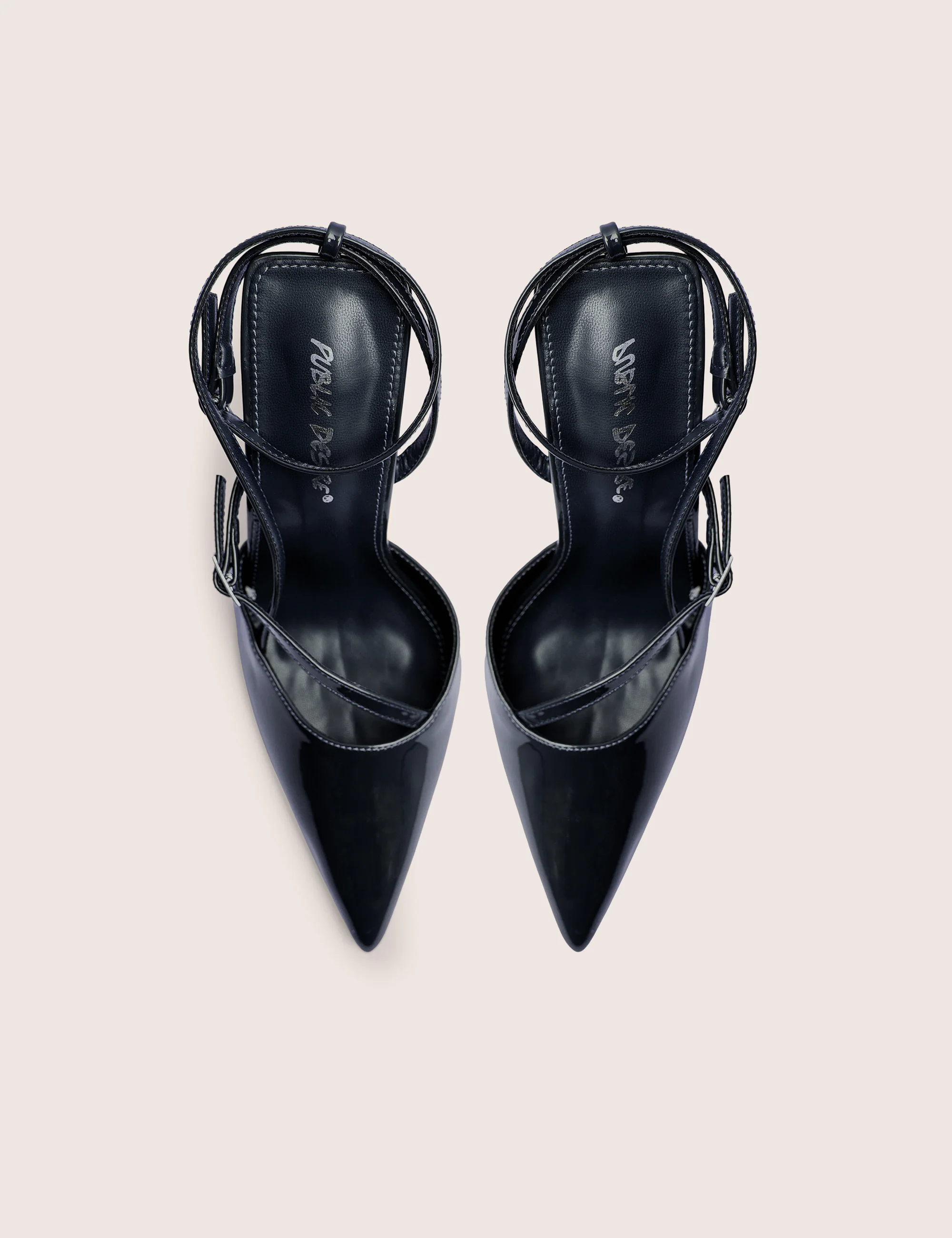 Idol Navy Patent Buckle Strappy Detail Stiletto Court High Heels - Image 6