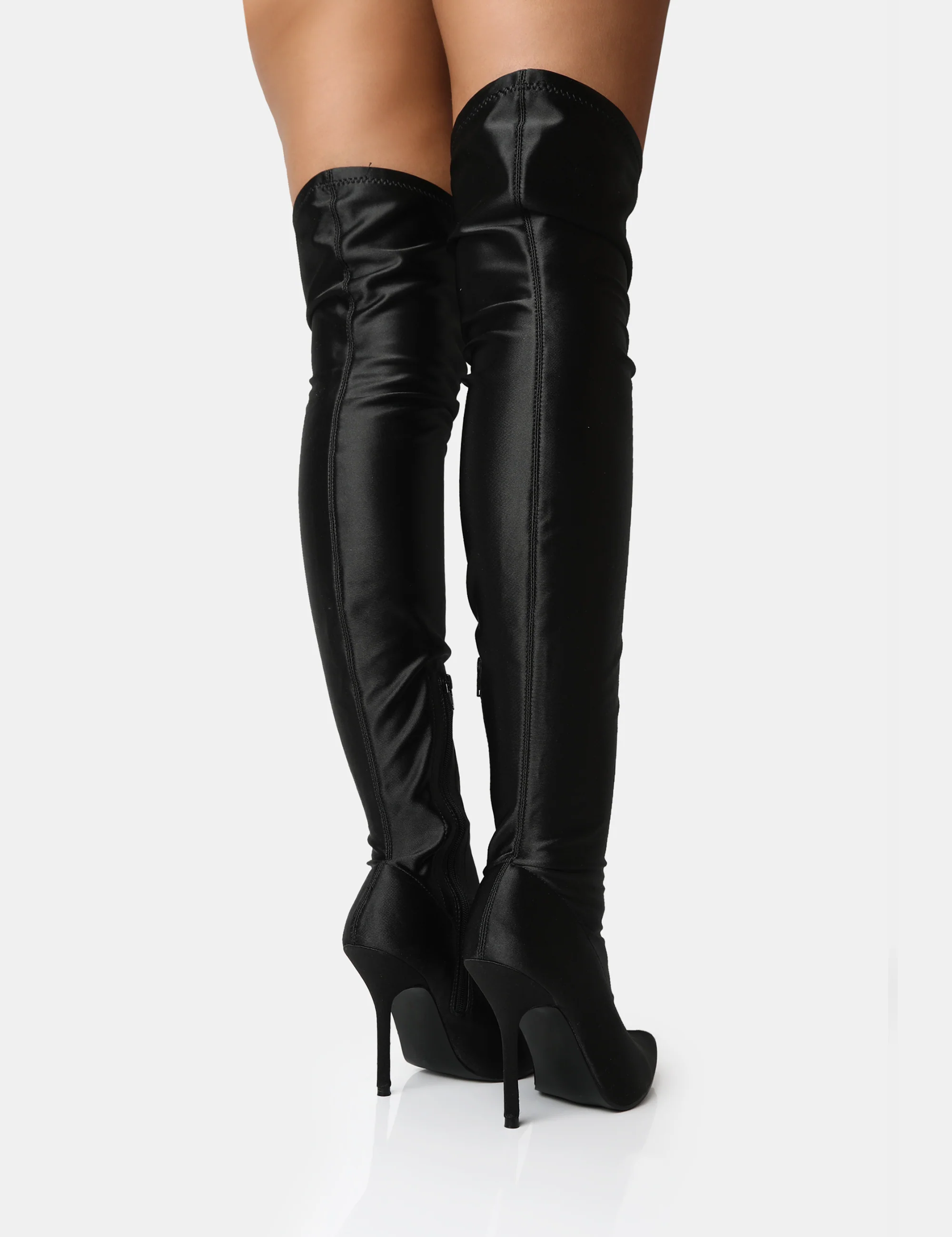 Instinct Black Lycra Pointed Toe Stiletto Over The Knee Boots - Image 3