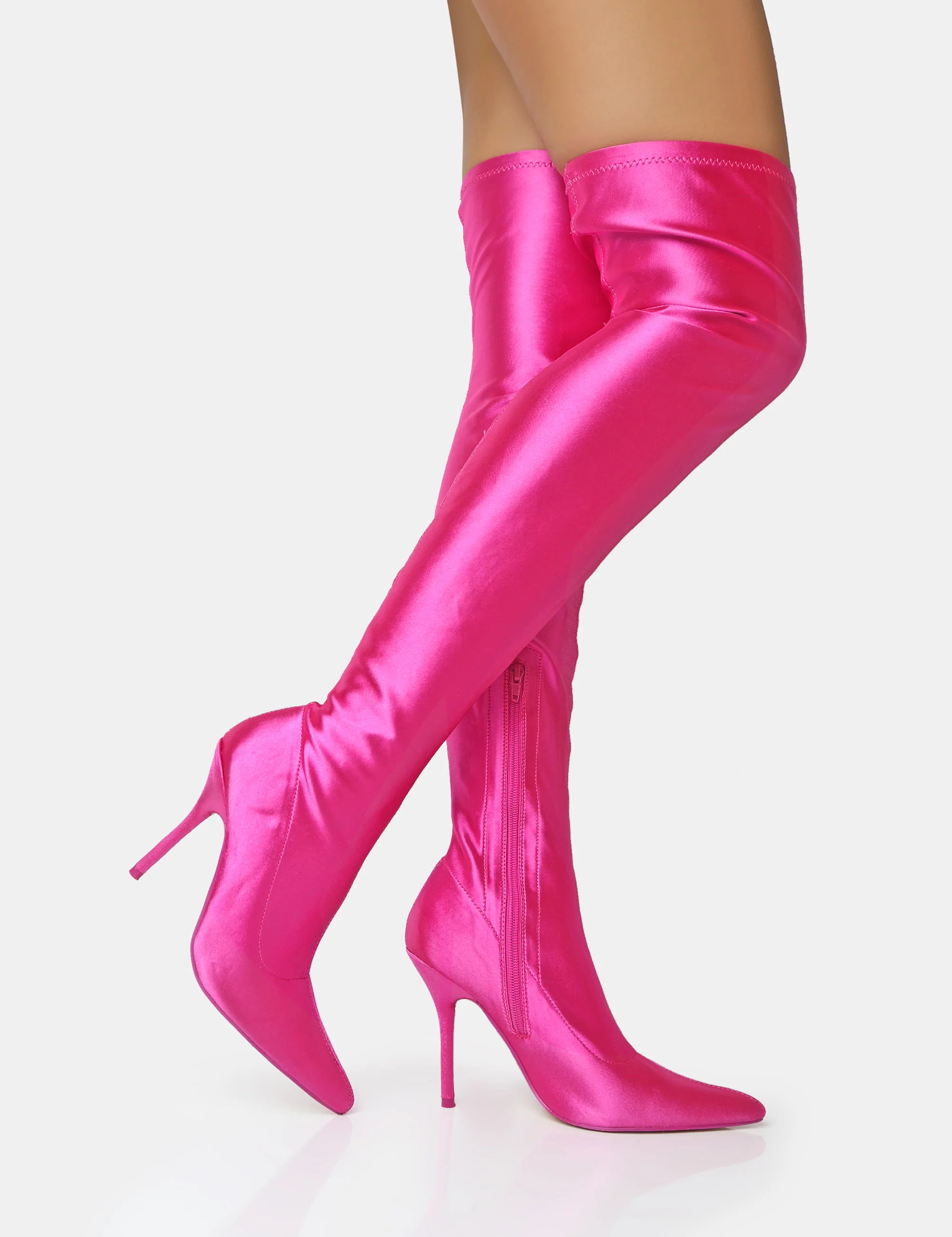 Instinct Pink Lycra Pointed Toe Stiletto Over The Knee Boots - Image 3