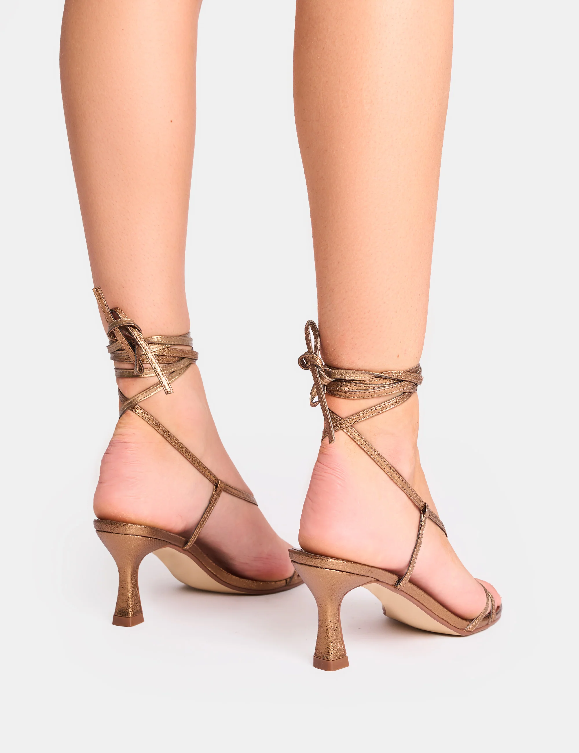 Irisa Bronze Lace Up Strappy Mid Heels - Image 3