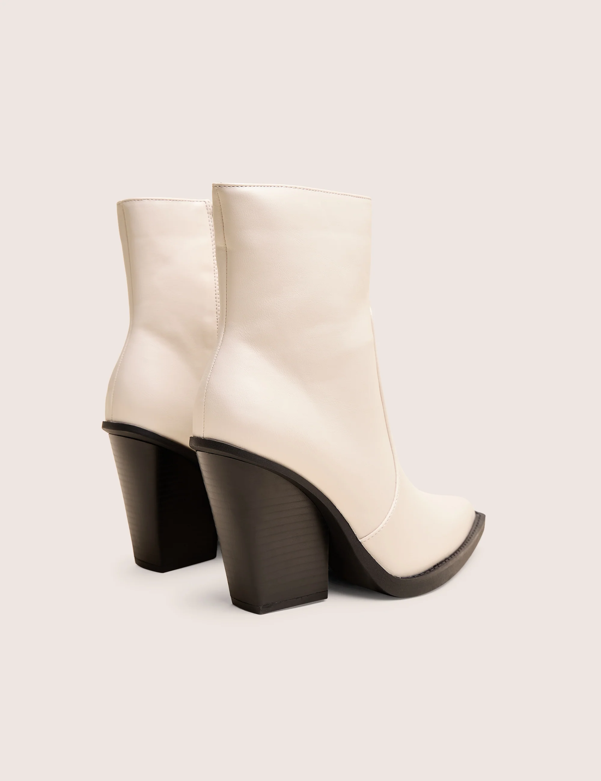 Jessie White Pu Western Black Contrast Sole Block Heeled Ankle Boots - Image 3