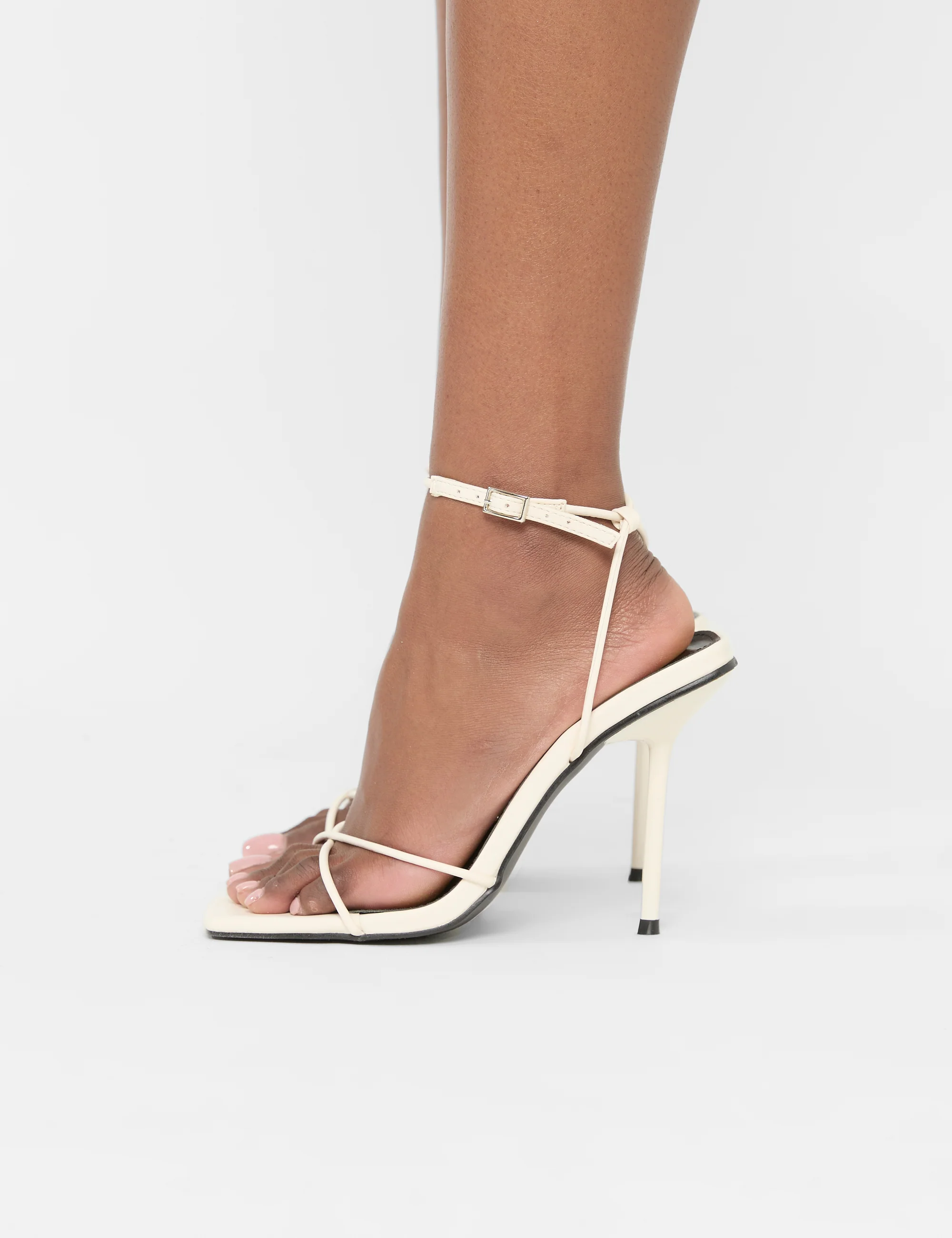 Jiggy Ecru Pu Stiletto Square Toe Barely There - Image 2