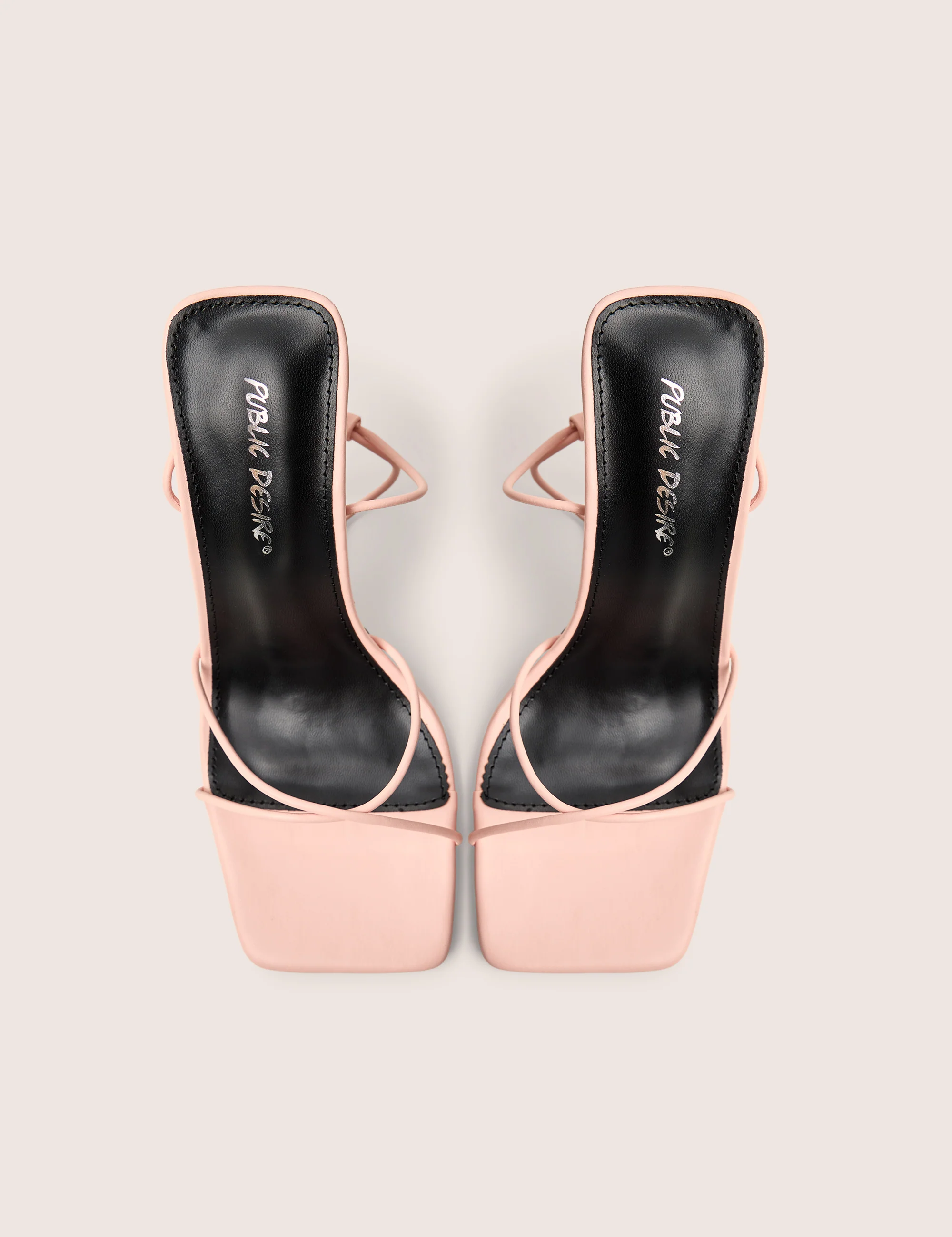 Jiggy Light Pink Pu Stiletto Square Toe Barely There Heels - Image 2