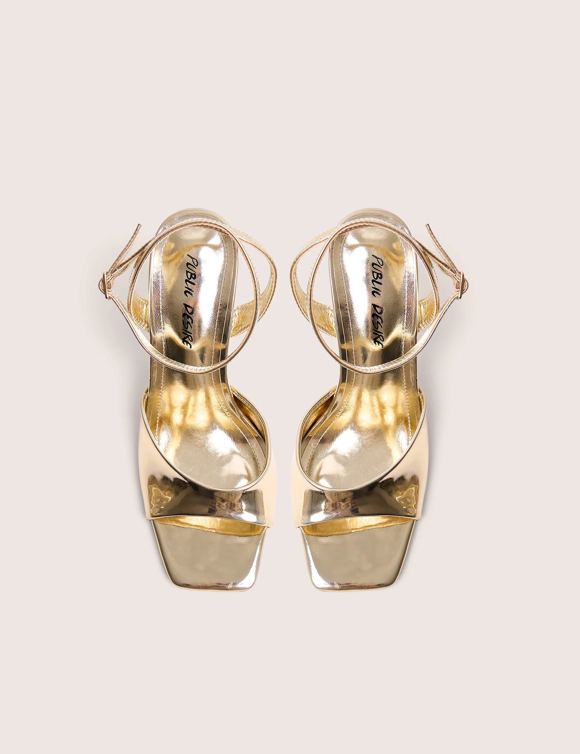 June Gold Ankle Strap Peep Toe Heels - Image 2