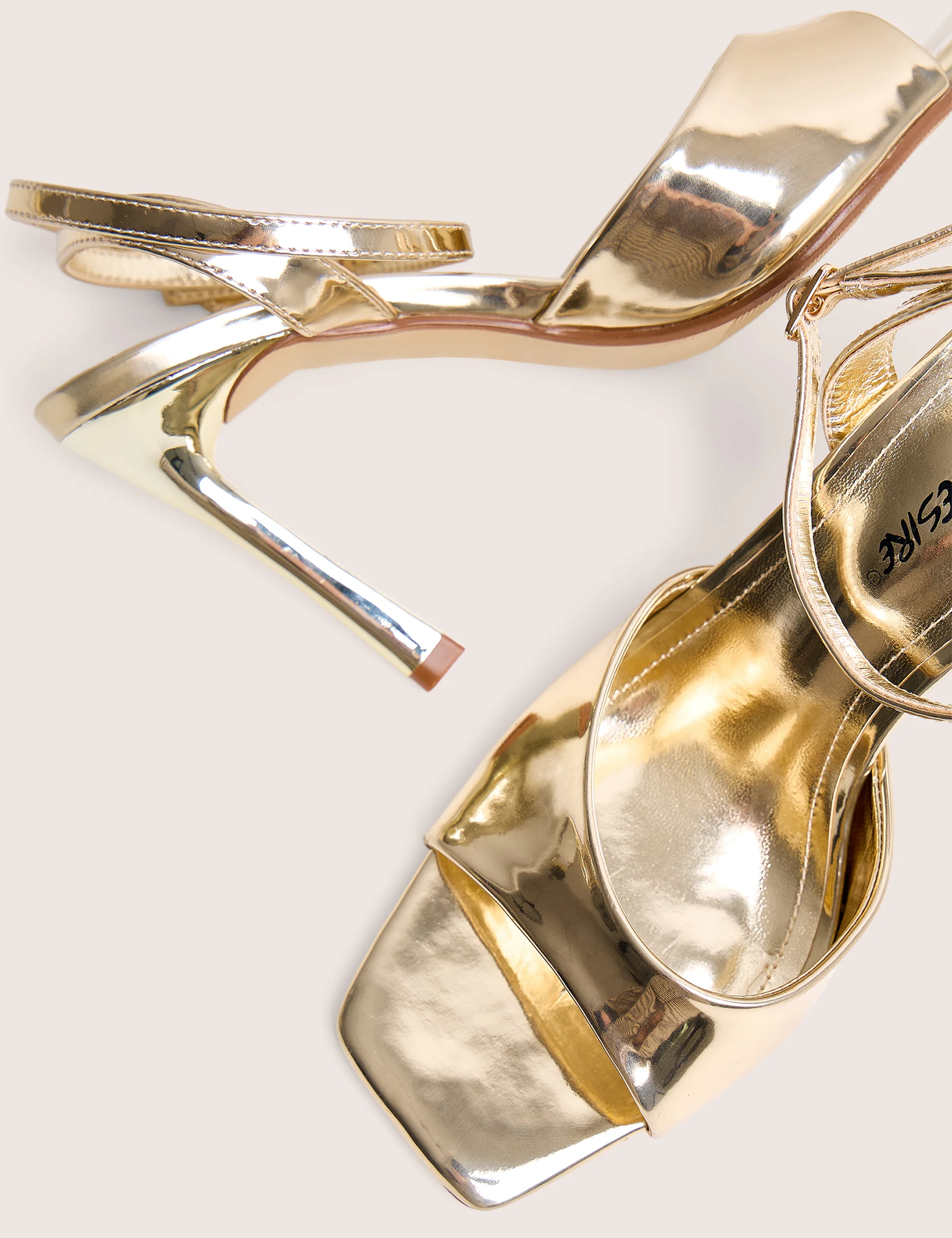June Gold Ankle Strap Peep Toe Heels - Image 4