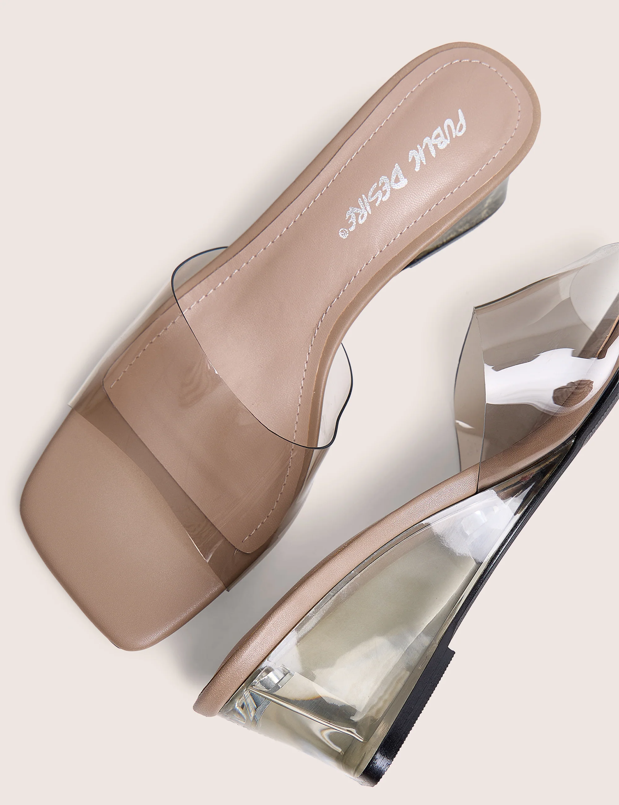 Juno Grey Perspex Slip on Mule Heels - Image 4