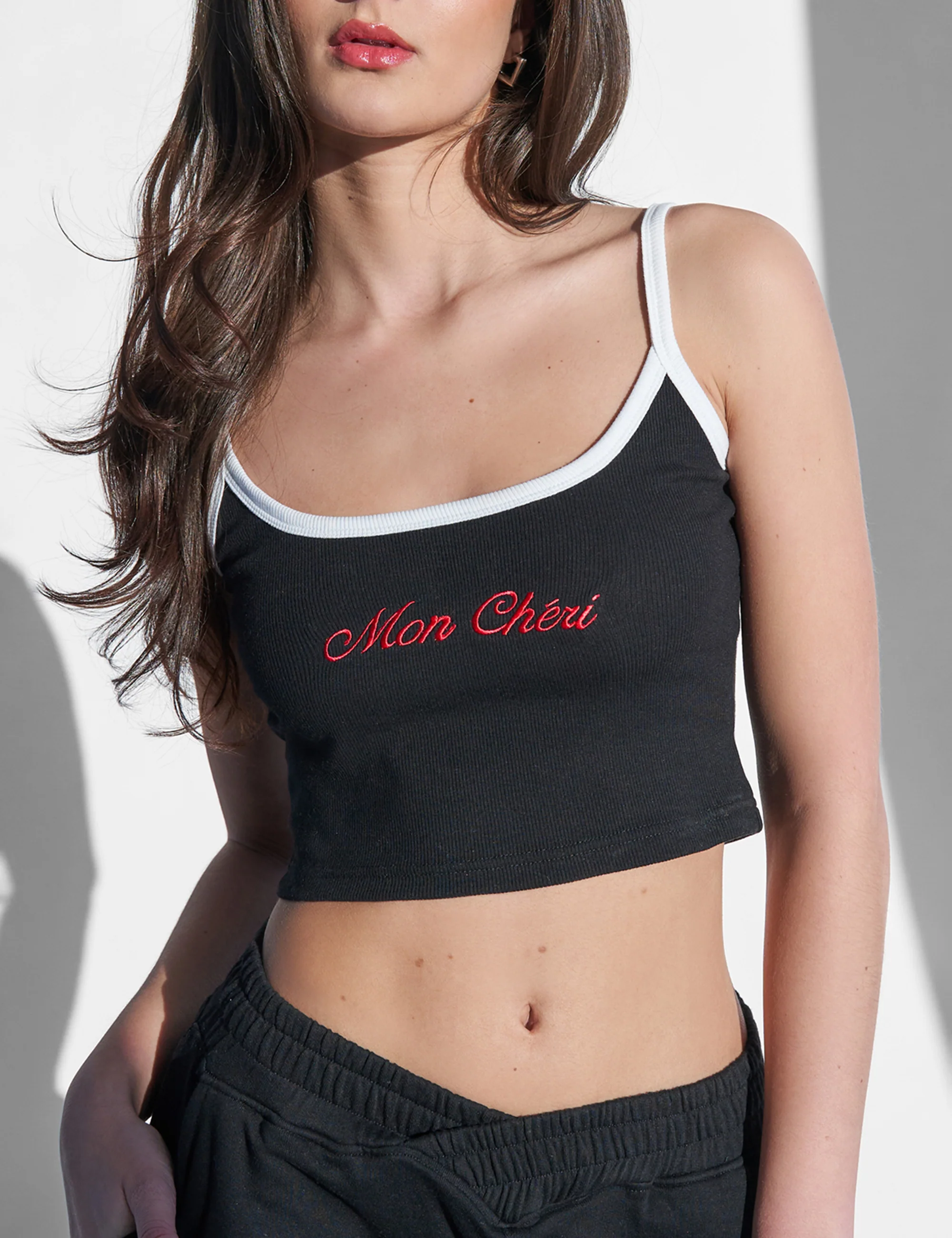 Kaiia Mon Cheri Rib Vest Top Black - Image 4