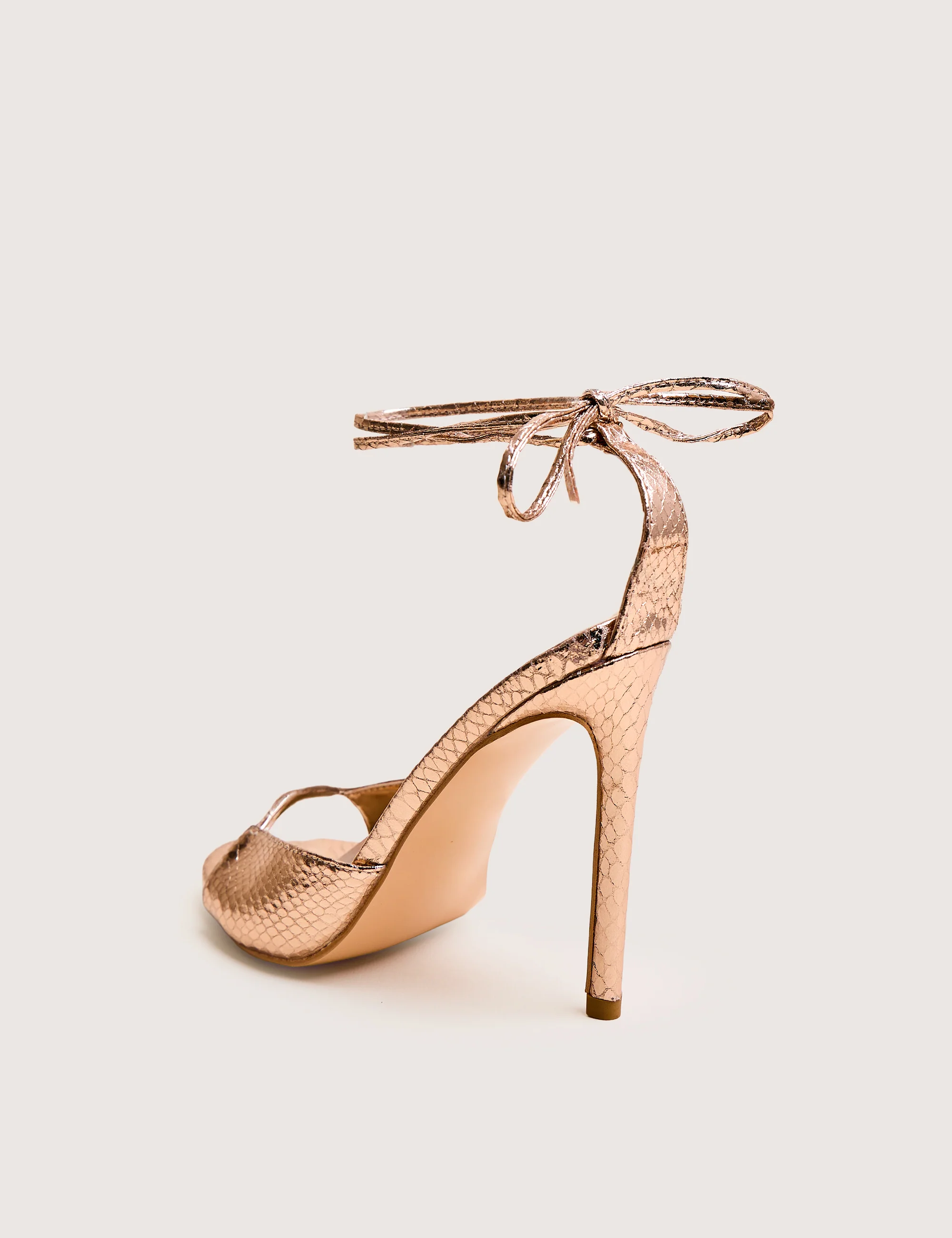 Kalisto Gold Snake Pu Lace Up Round Toe Mid Heels - Image 3