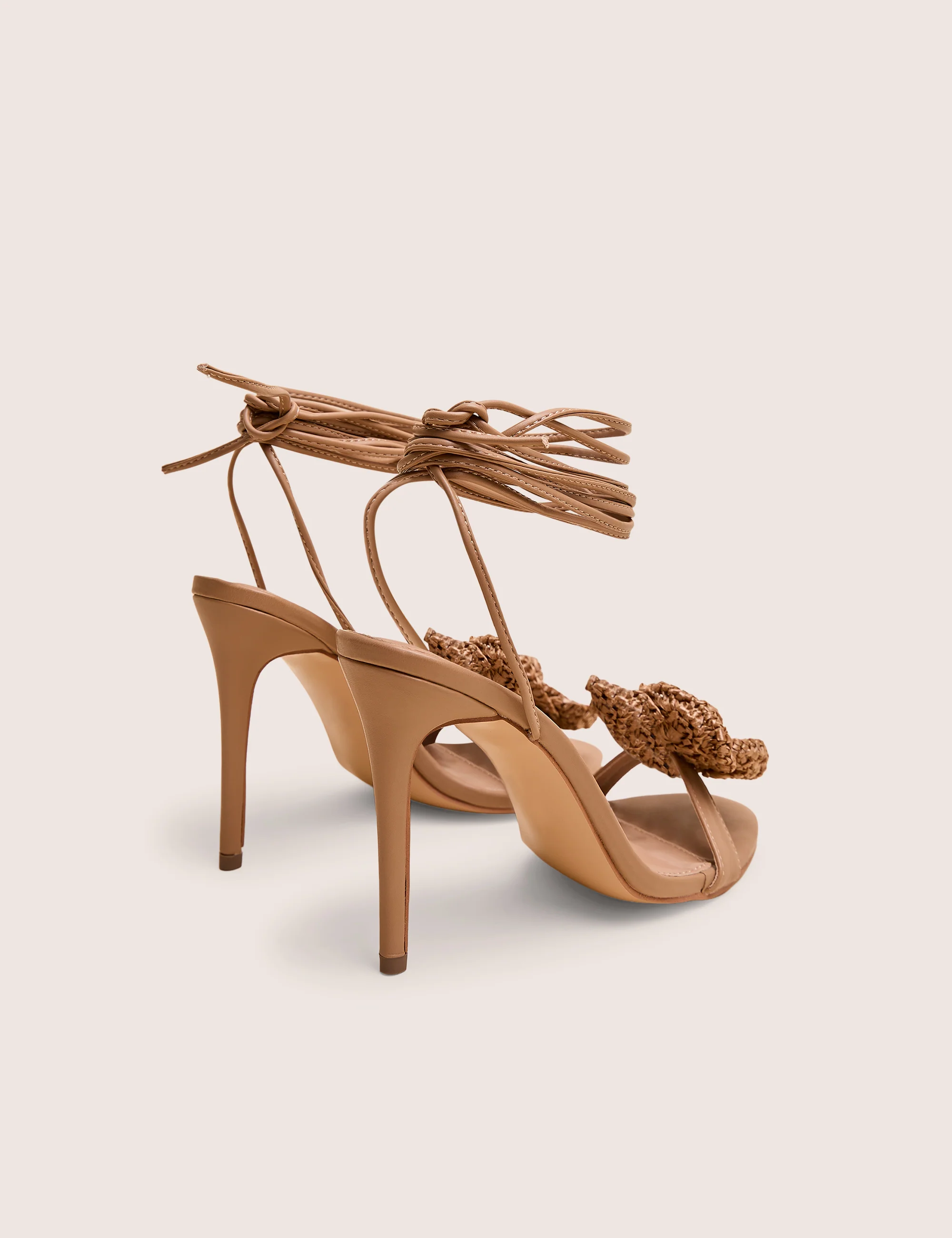 Karla Natural Raffia Flower Barely There Lace Up Stiletto Heel - Image 3