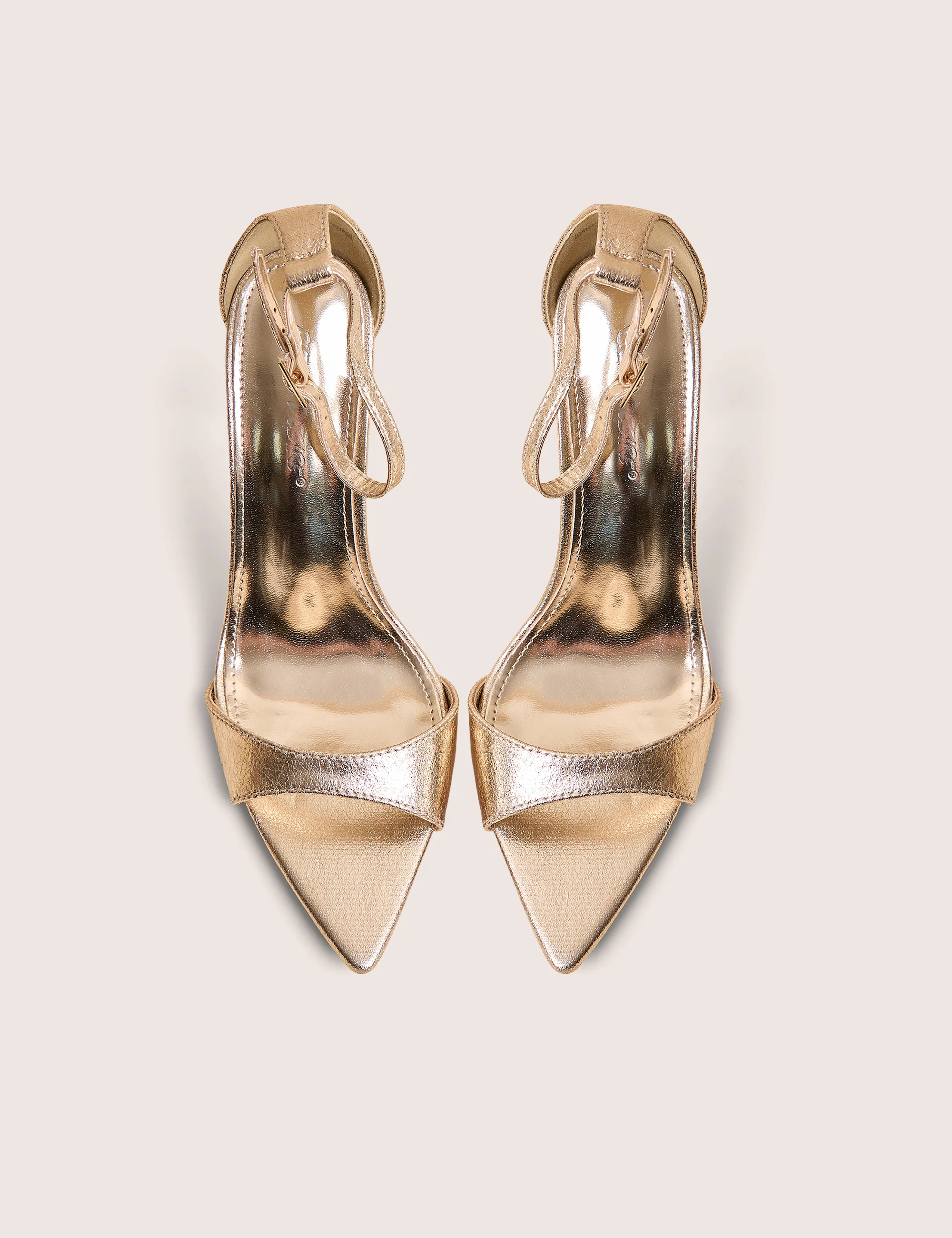 Kelisa Gold Cracked Pu Pointed Toe Barely There Stiletto High Heels - Image 2