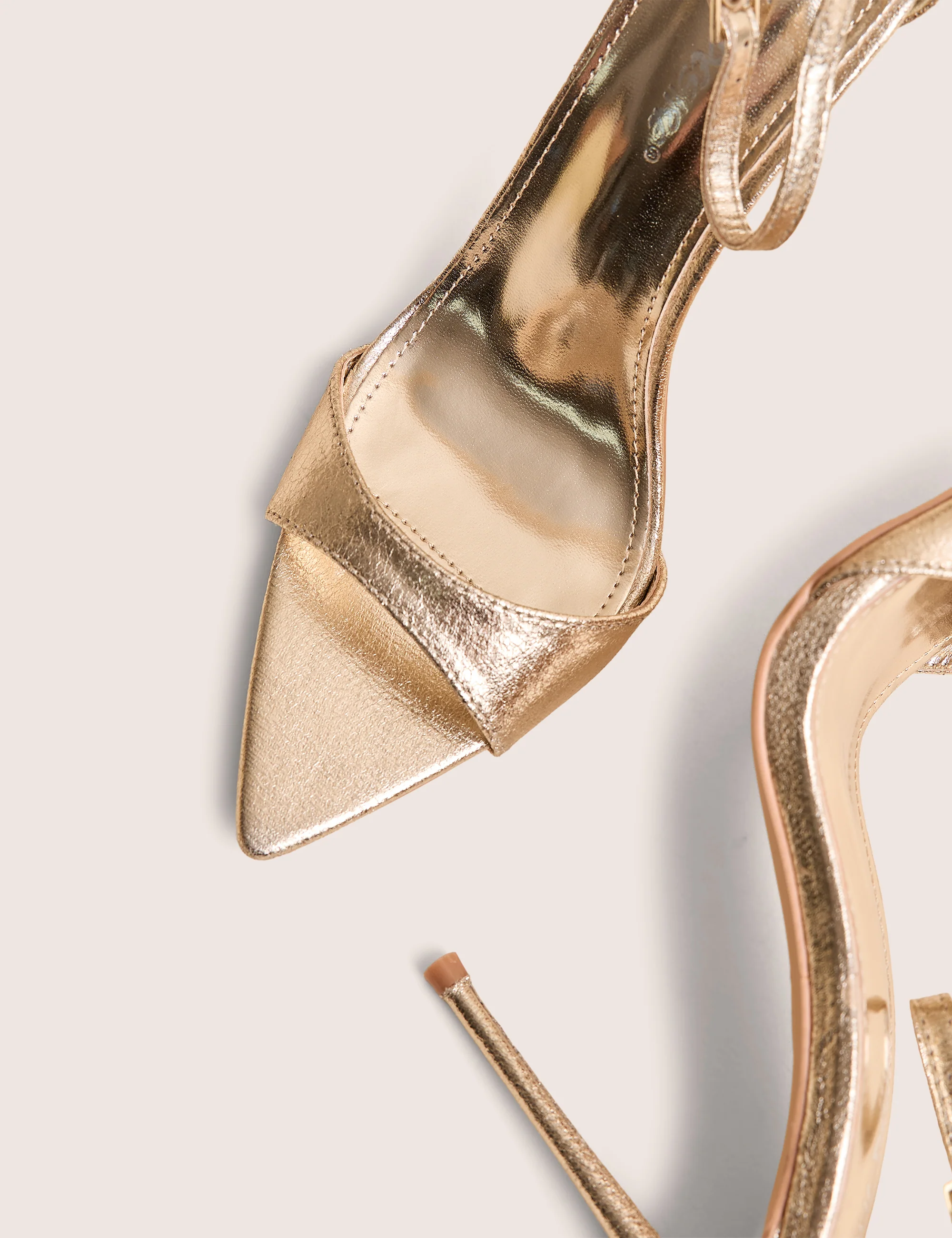 Kelisa Gold Cracked Pu Pointed Toe Barely There Stiletto High Heels - Image 4