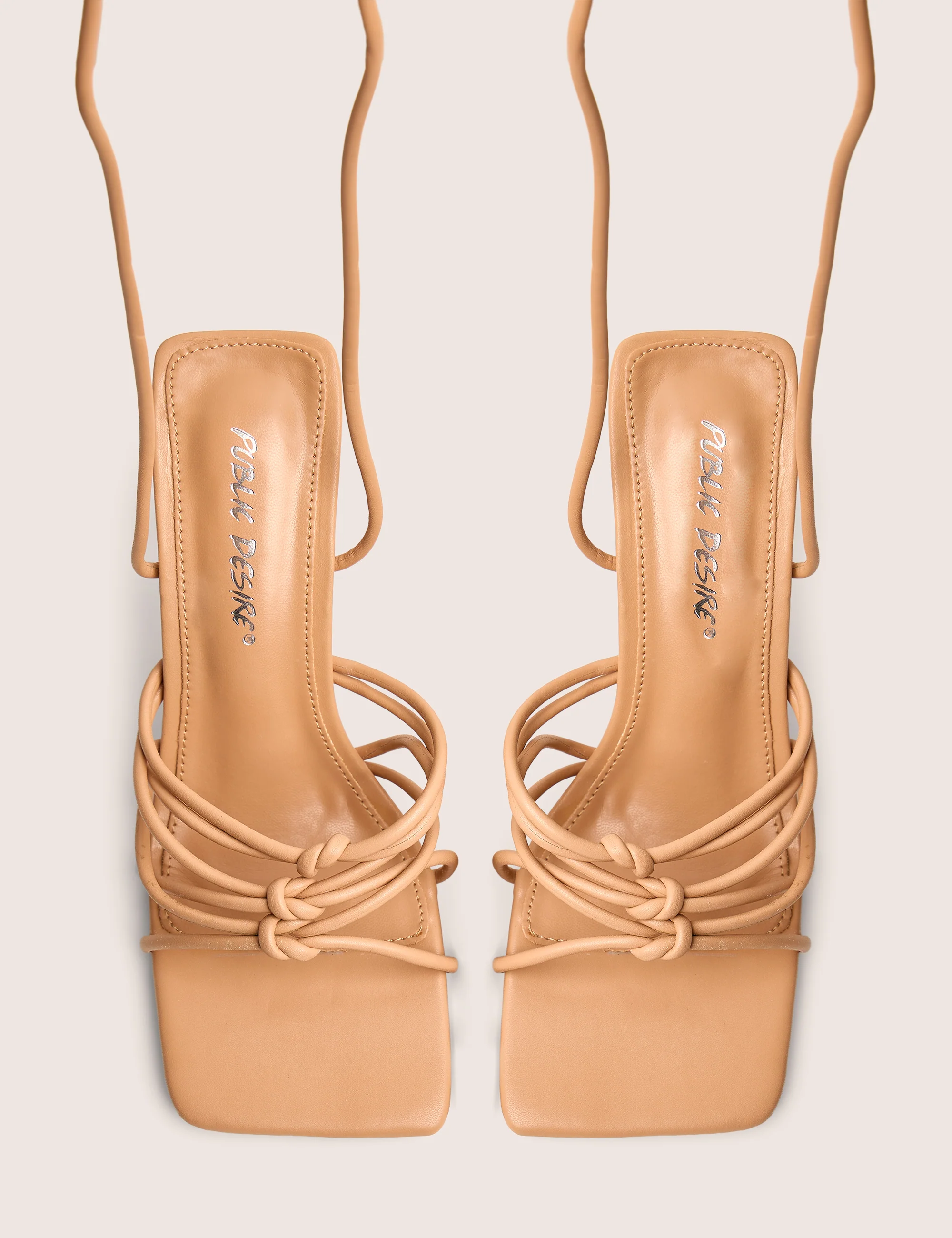 Keri Wide Fit Nude Pu Strappy Lace Up Mid Heels - Image 2