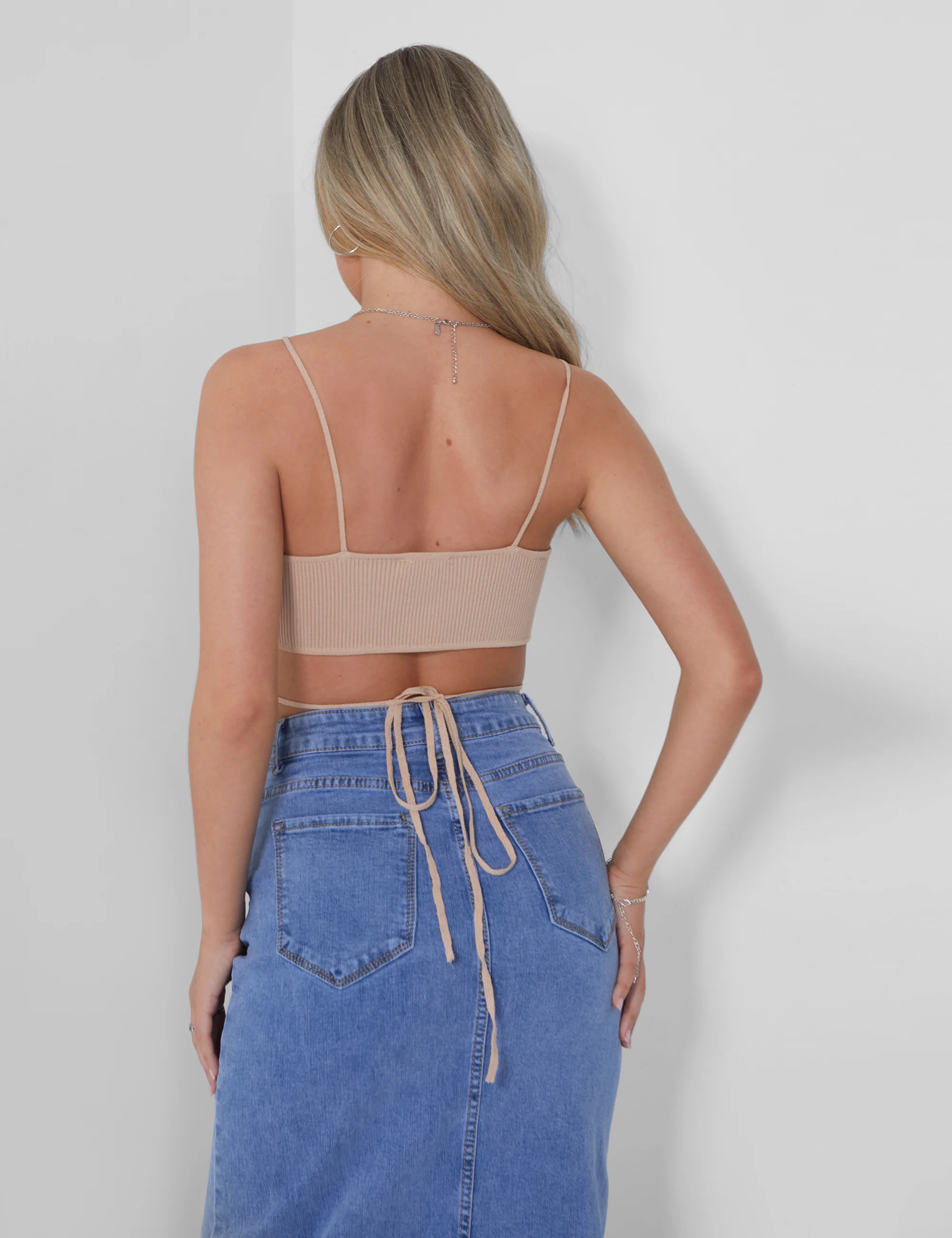 Knitted Ribbed Bralet Nude - Image 2