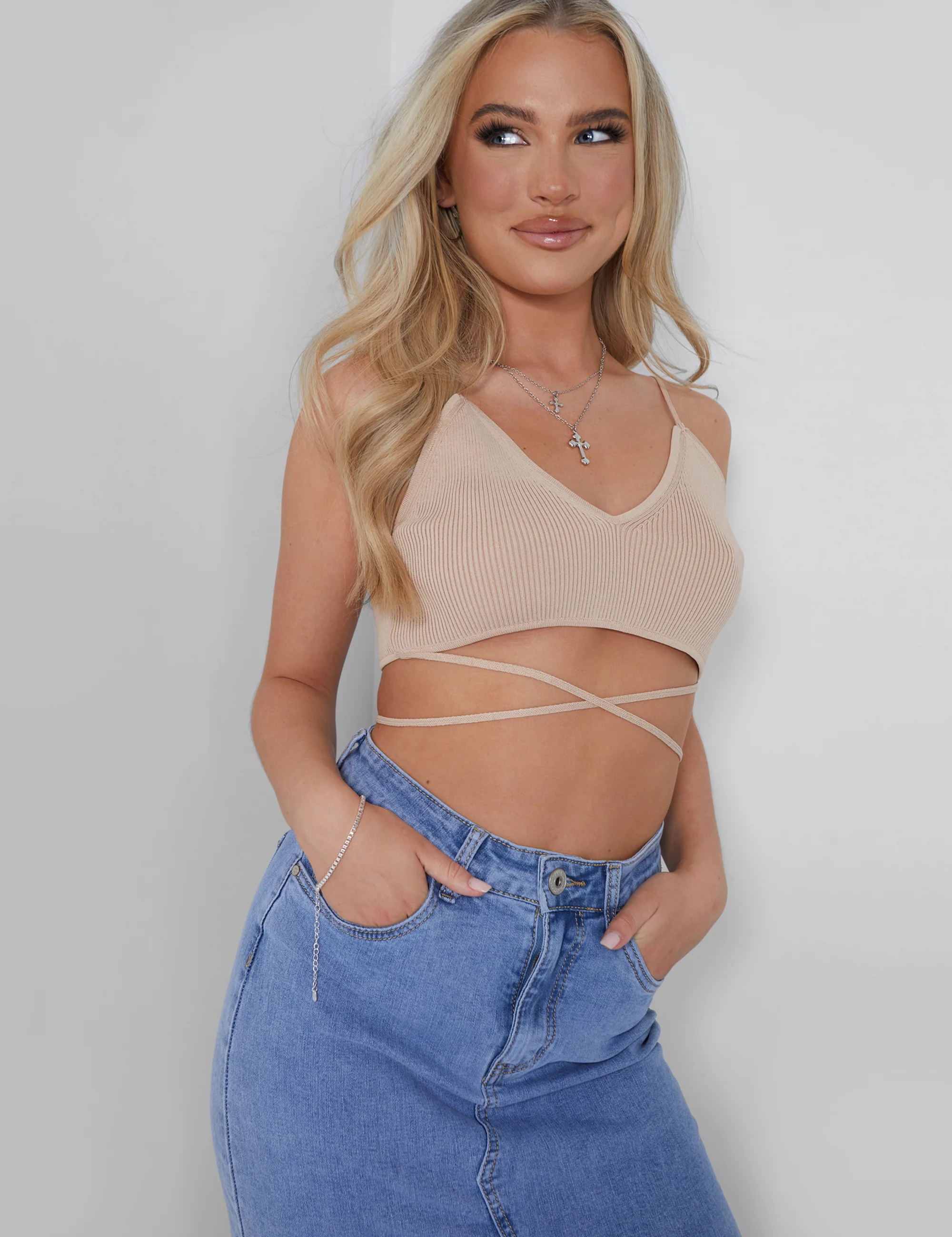 Knitted Ribbed Bralet Nude - Image 3