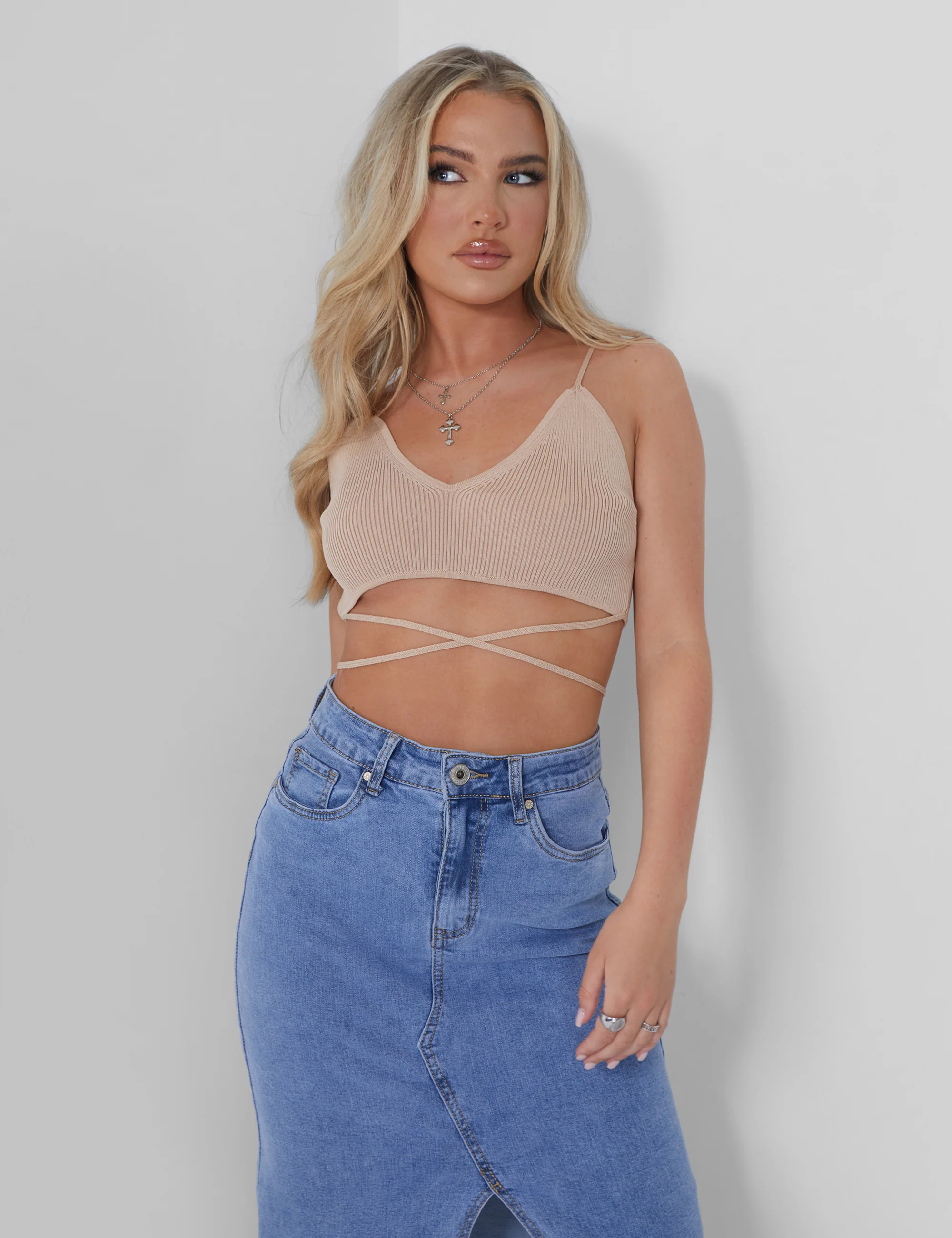 Knitted Ribbed Bralet Nude - Image 8