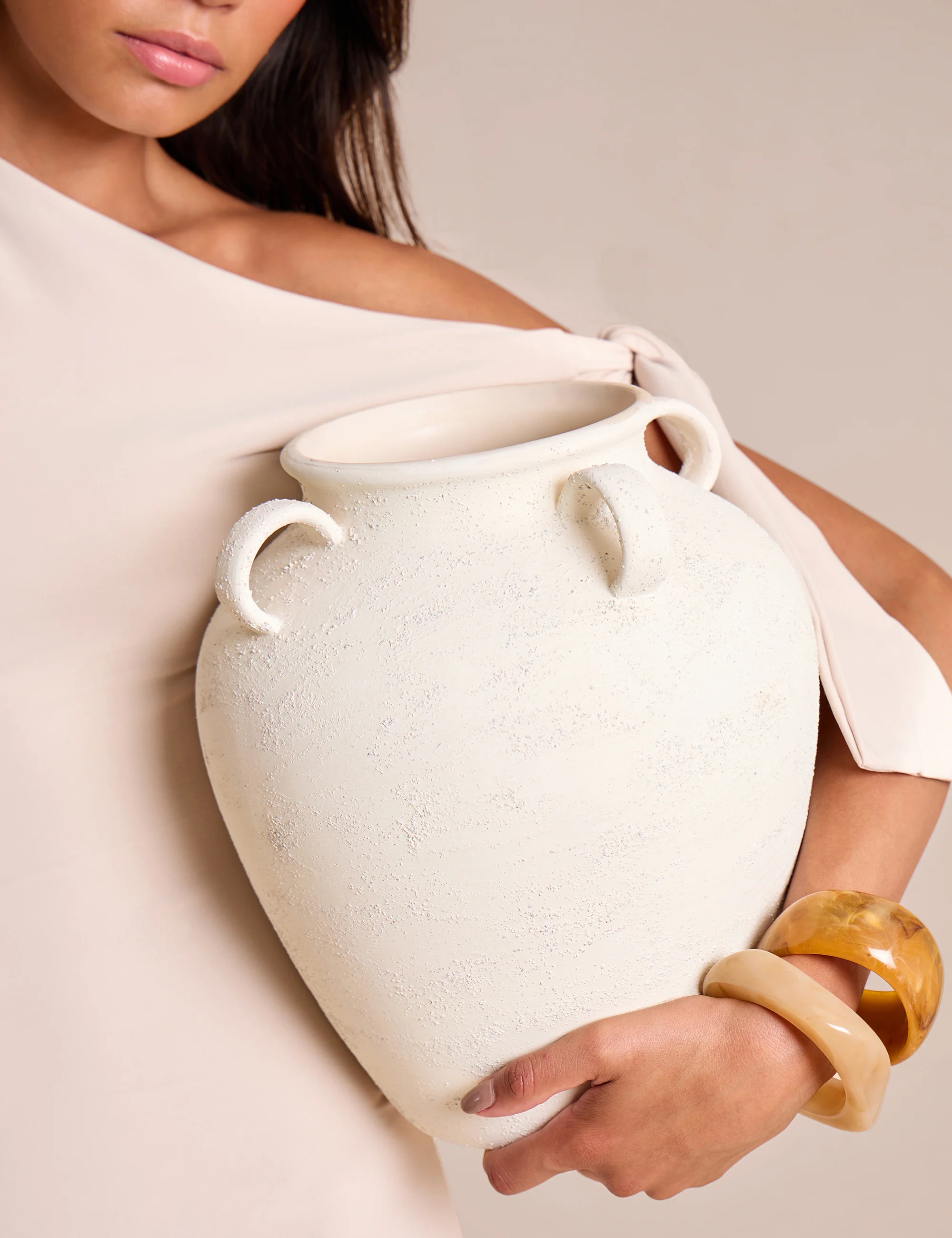 Knot Detail Asymmetric One Shoulder Luxe Slinky Maxi Dress Stone - Image 4