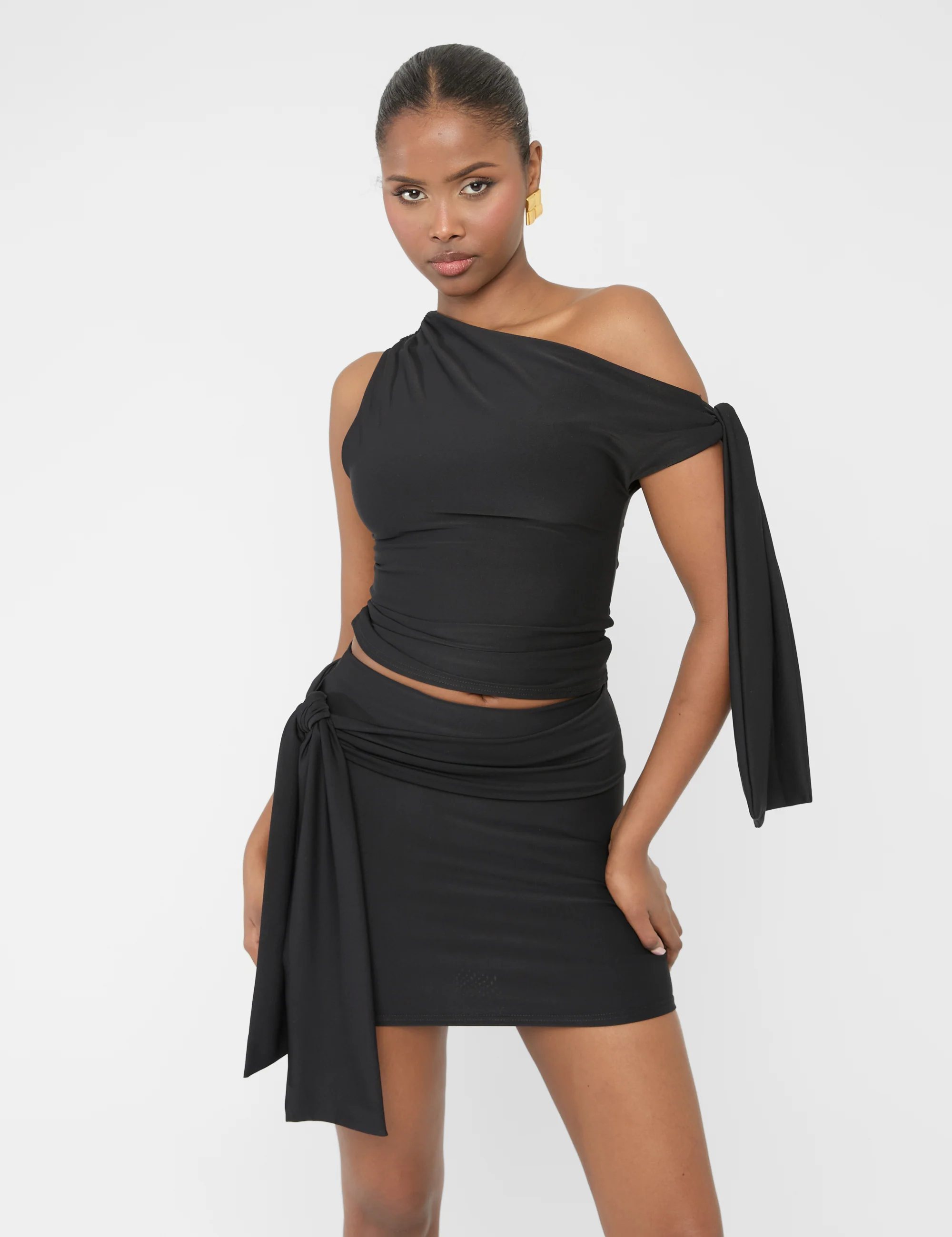 Knot Detail Luxe Slinky Mini Skirt Black - Image 8