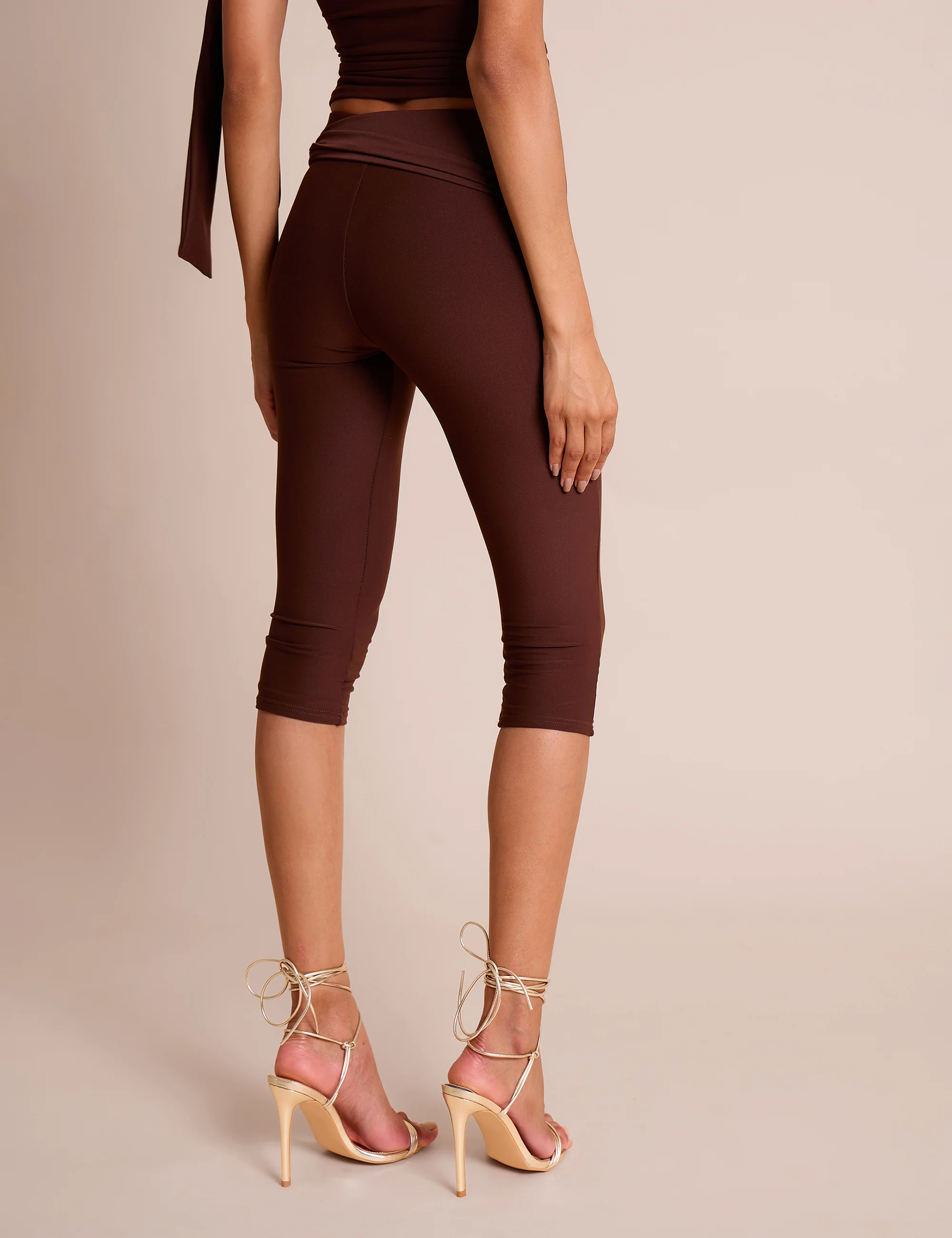 Knot Detail Tie Side Luxe Slinky Capri Pants Chocolate - Image 5