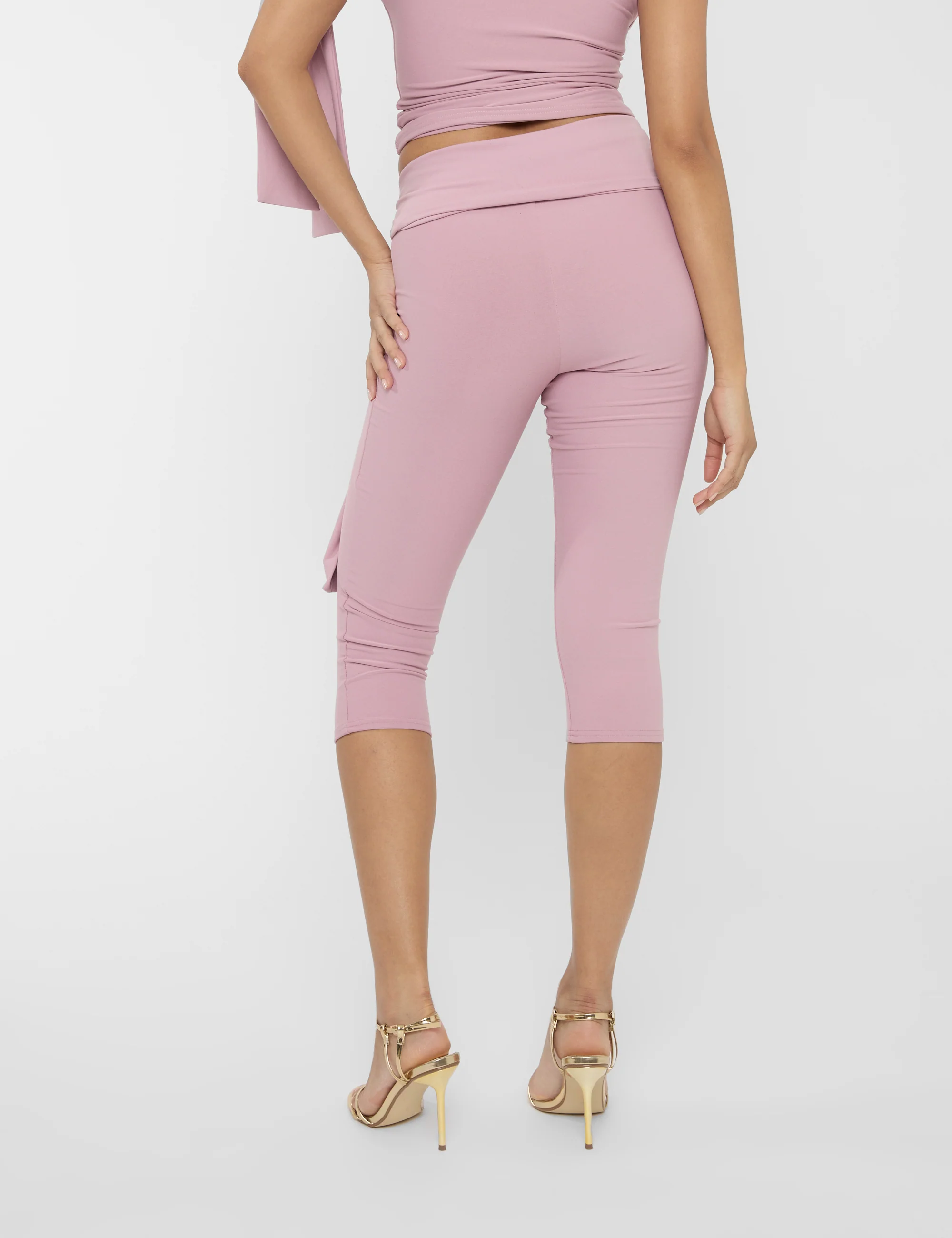 Knot Detail Tie Side Luxe Slinky Capri Pants Mauve - Image 5